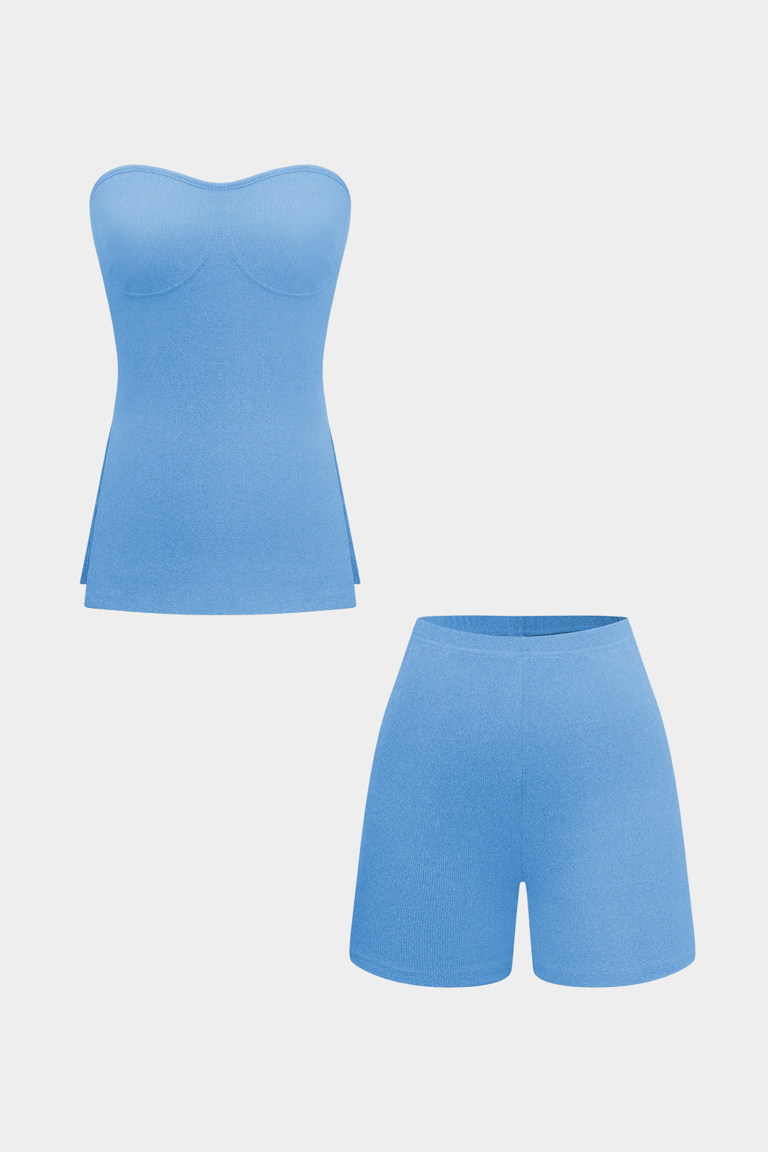 Basic Solid Breath Split Strapless Top and Shorts Set