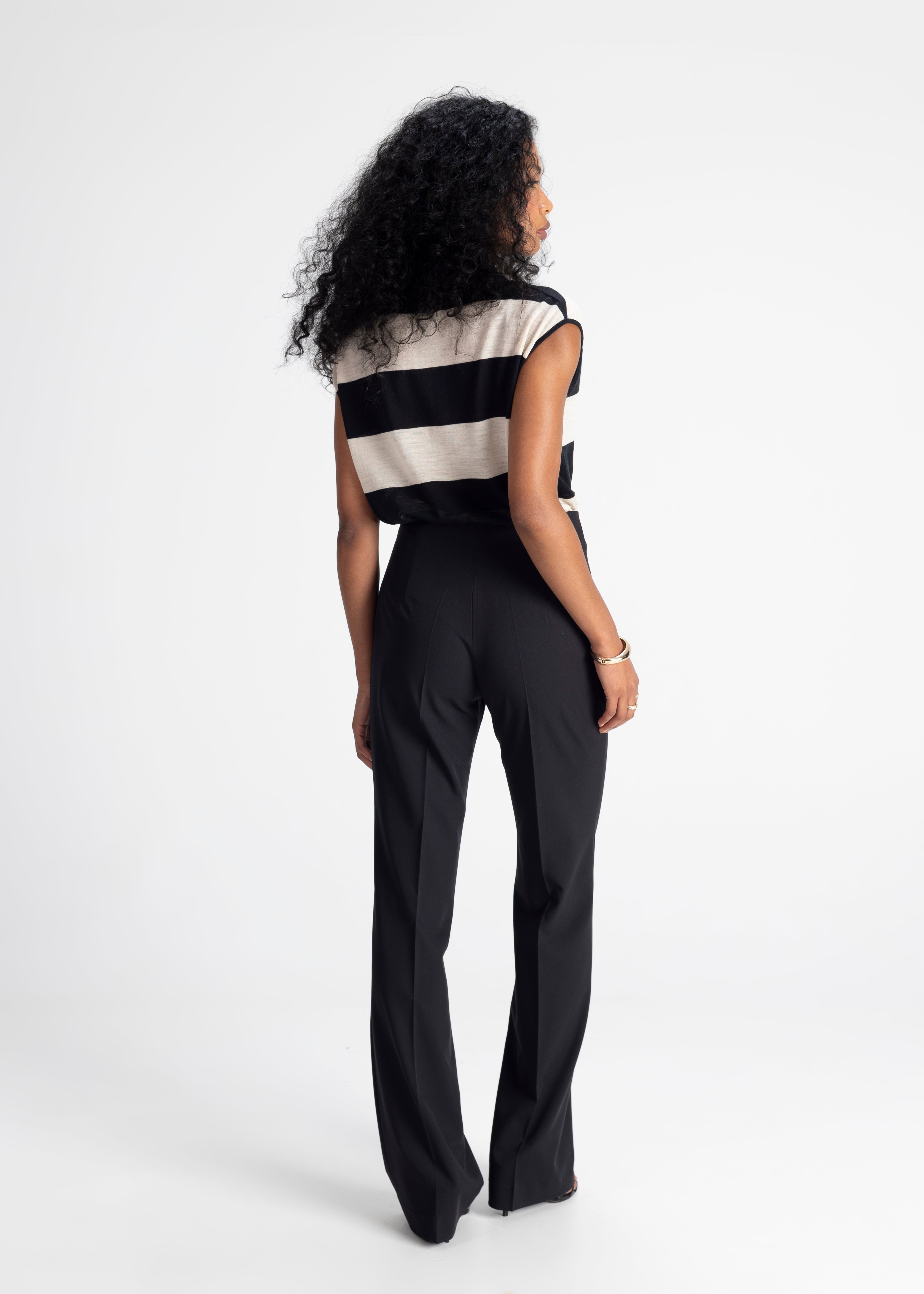 Sleeveless Wool Polo Top - Stripes