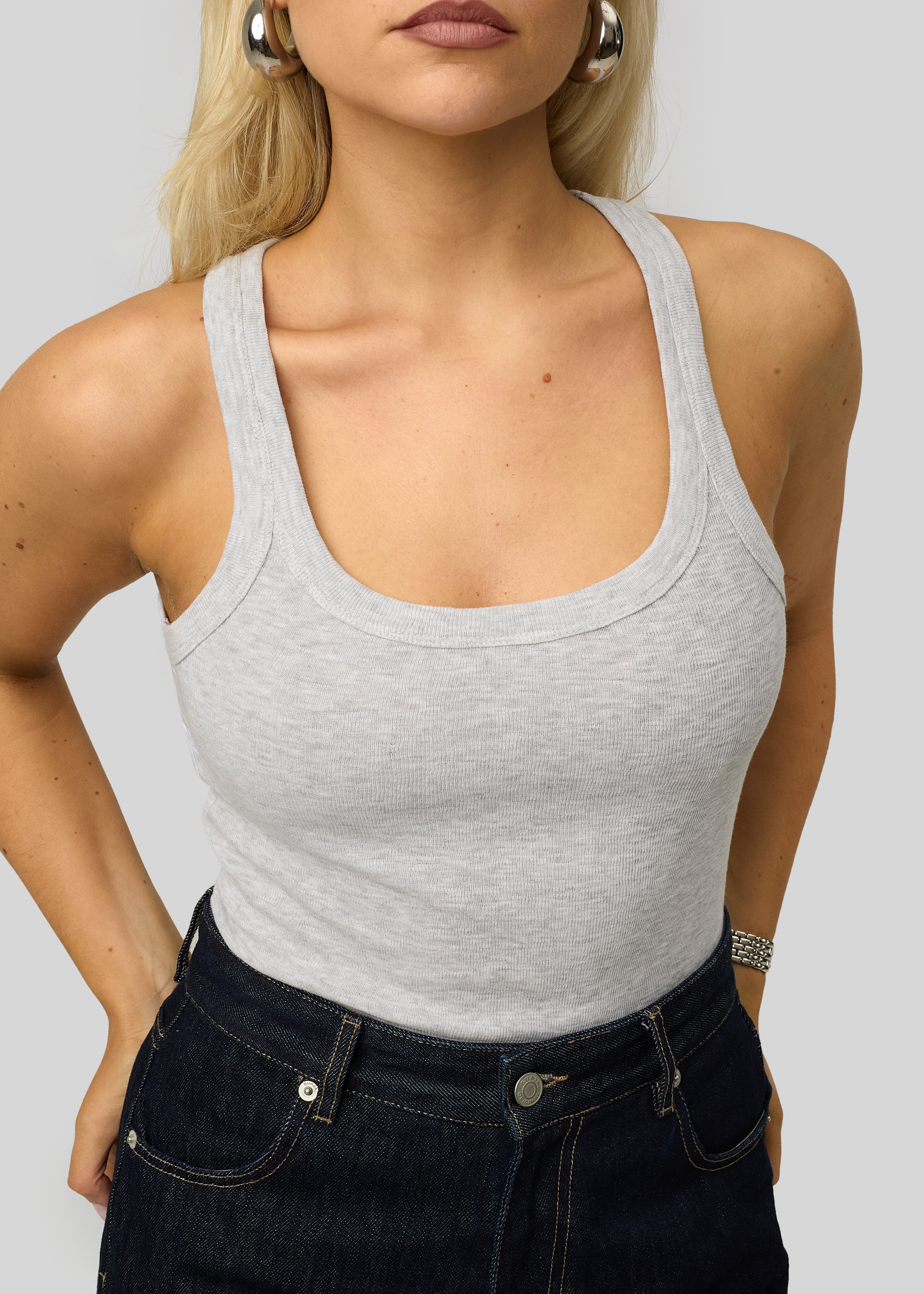 Jimmy Scoop-Neck Ribbed Tank Top - Gray
