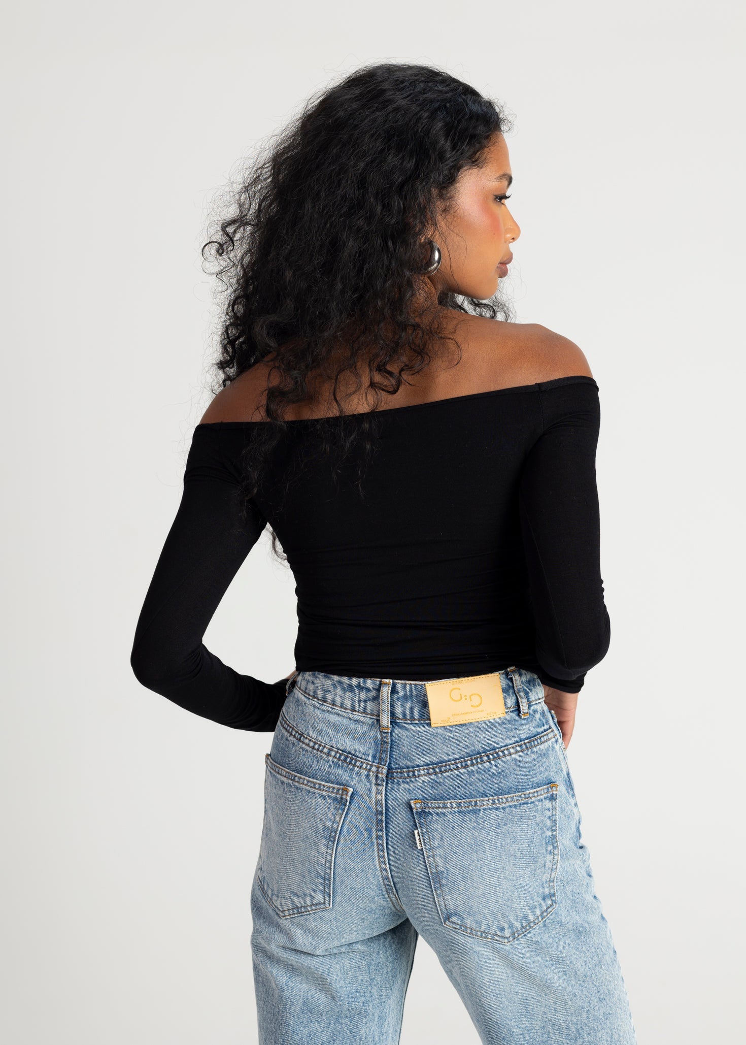 Women’s Off-Shoulder Pleated Top – Sculpted Long Sleeve Fit