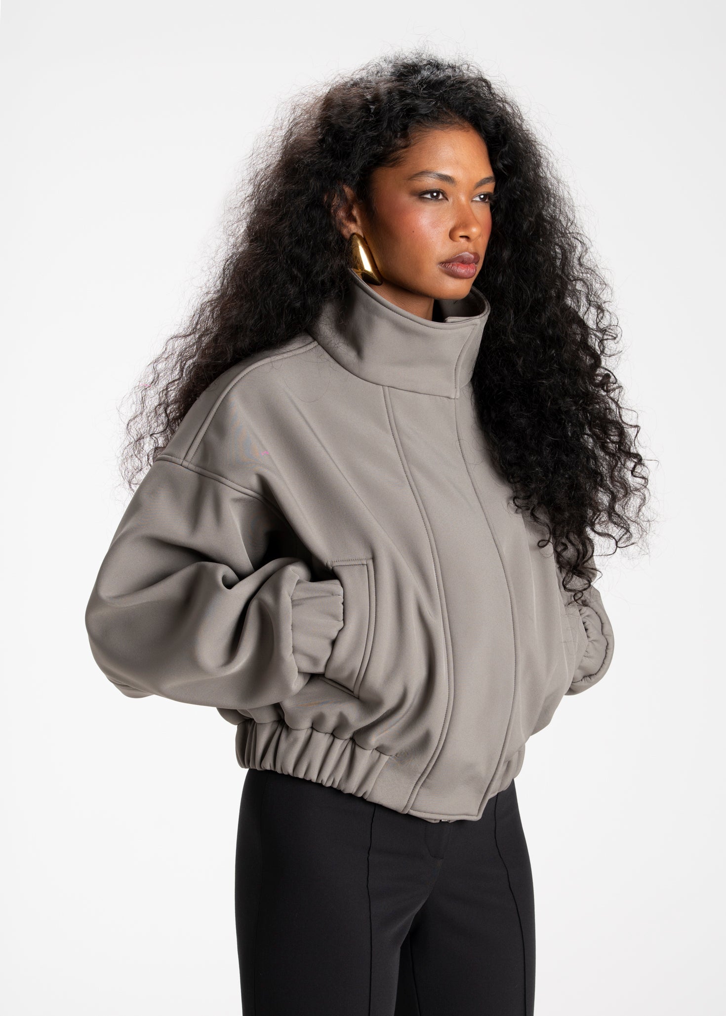 Arctic High Neck Oversized Bomber Jacket - Sage Green