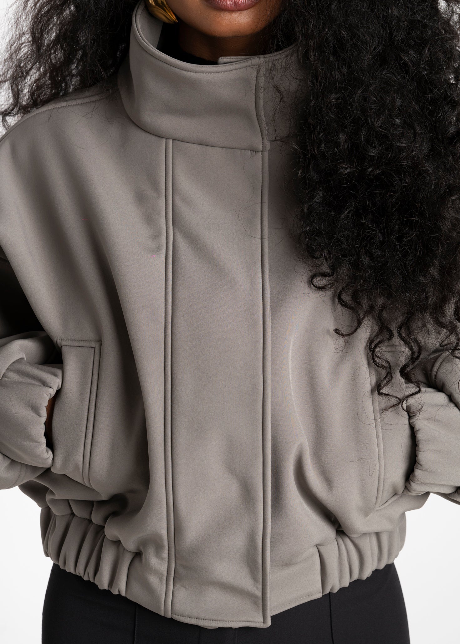 Arctic High Neck Oversized Bomber Jacket - Sage Green