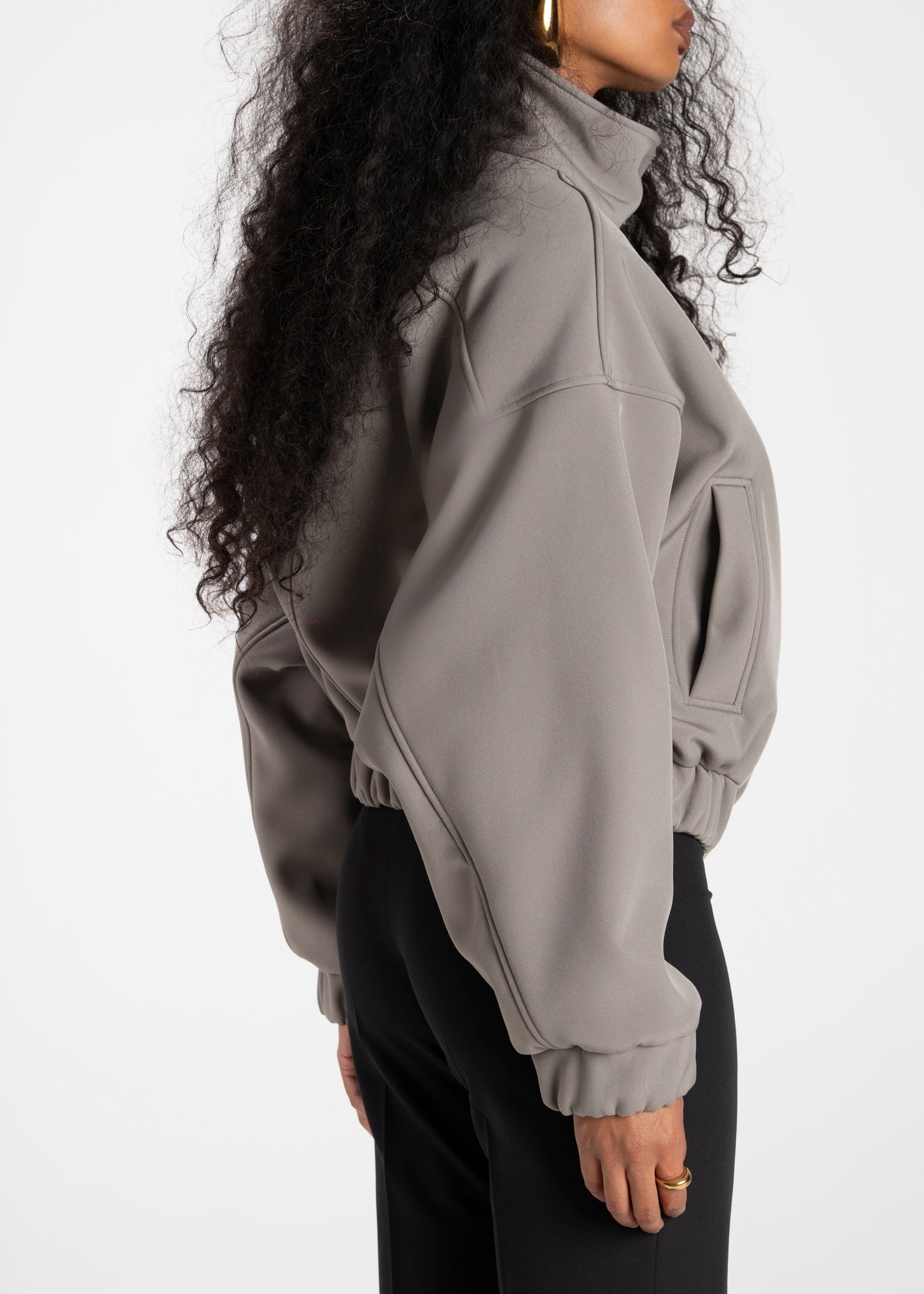 Arctic High Neck Oversized Bomber Jacket - Sage Green