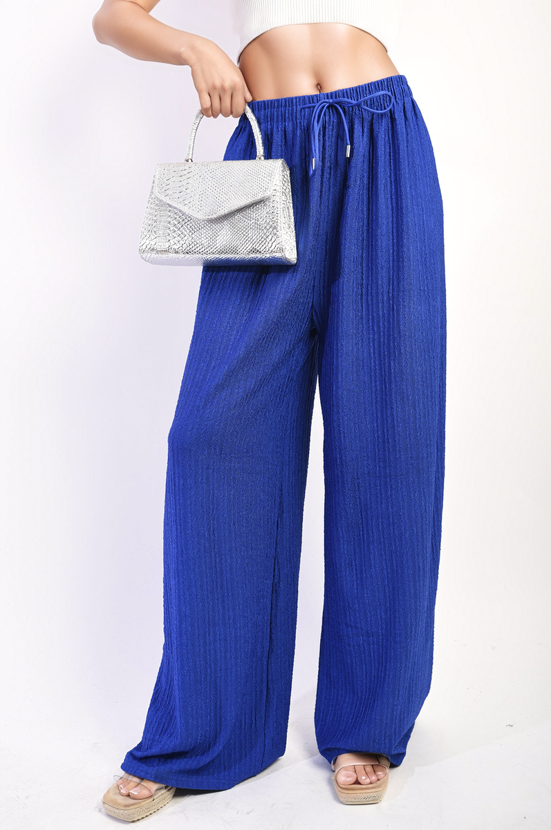 Clara Textured Wide Leg Drawstring Trousers – Effortless Style & Comfort