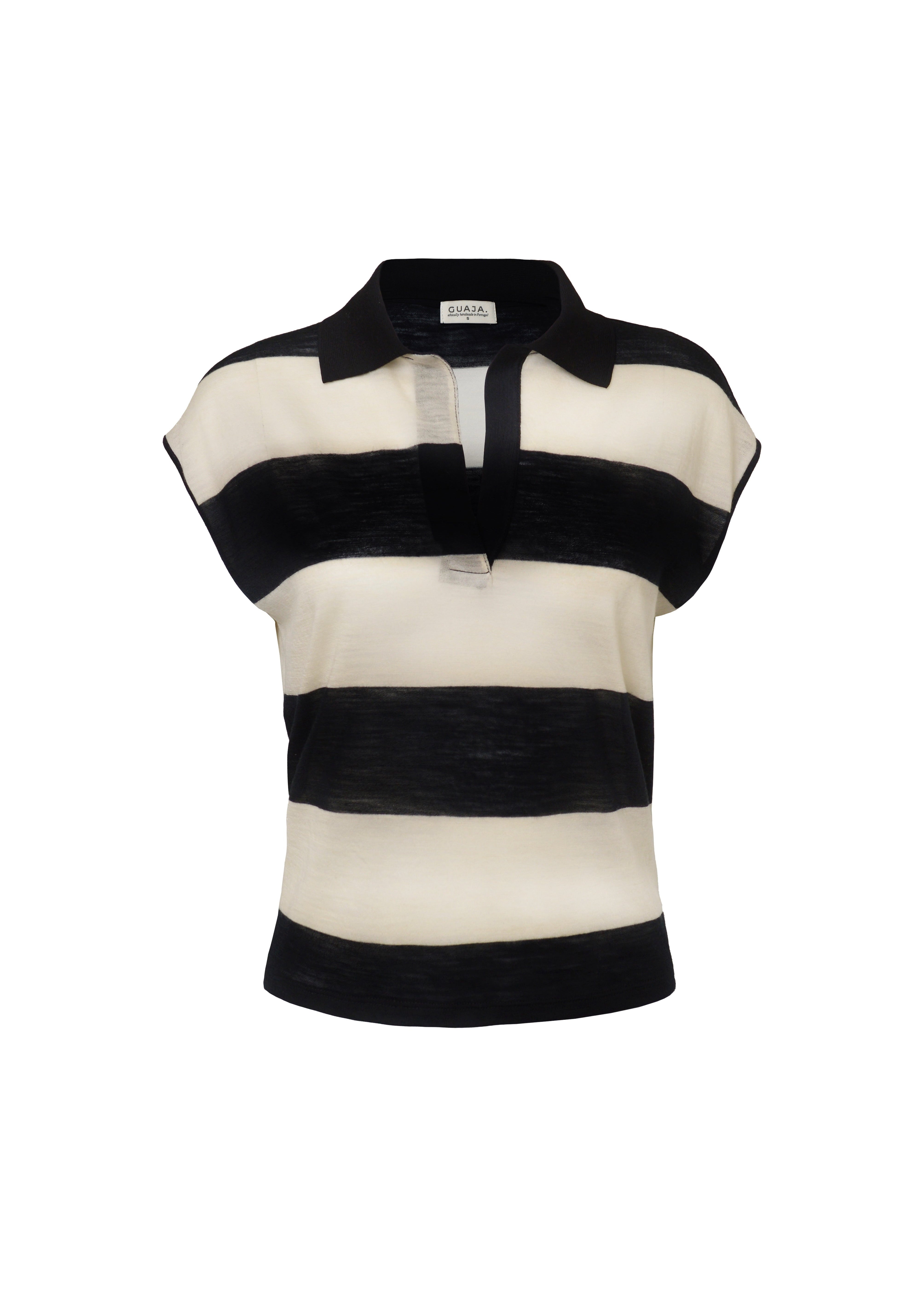 Sleeveless Wool Polo Top - Stripes