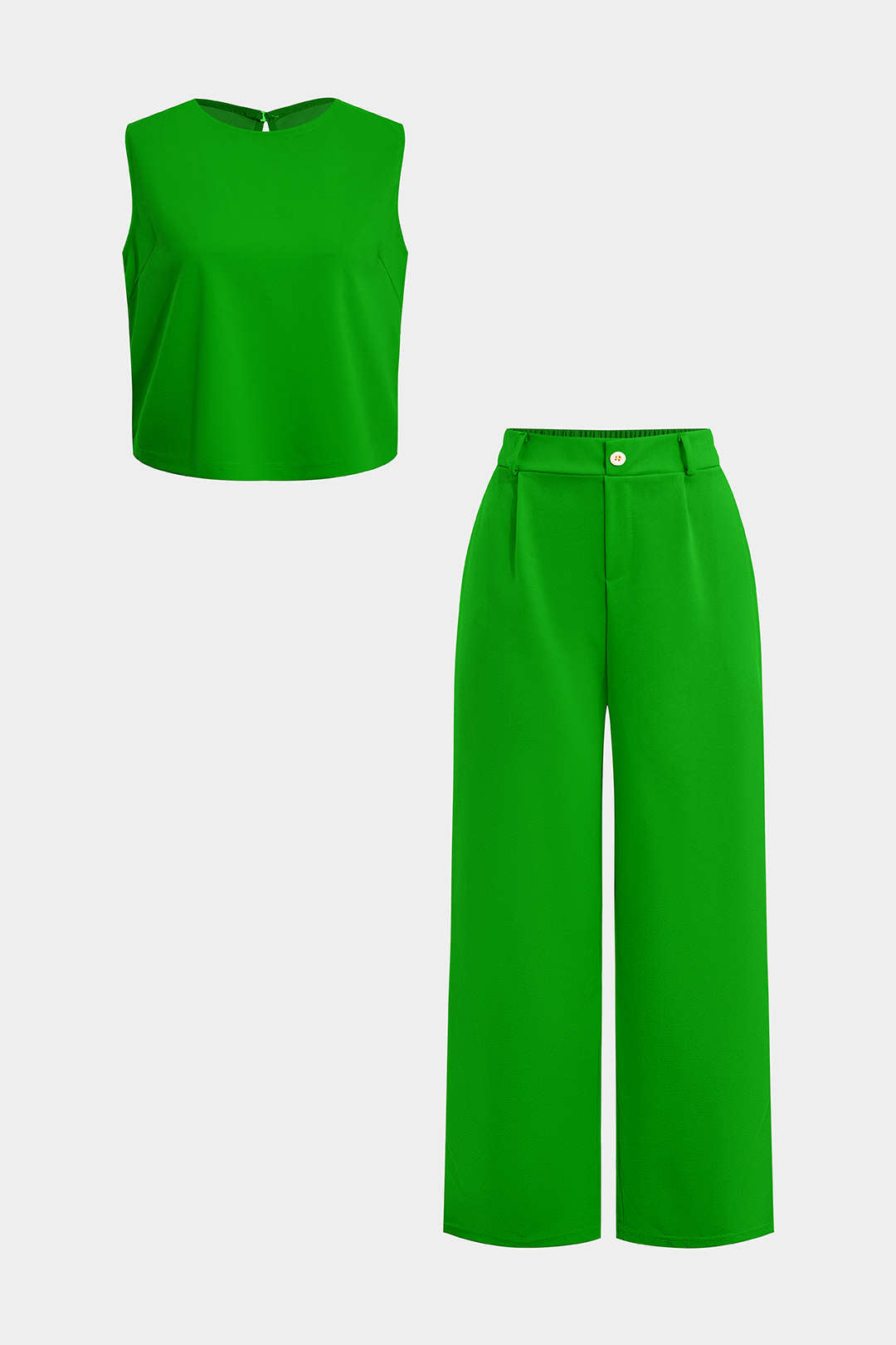 Basic plain sleeveless top and straight leg pants 