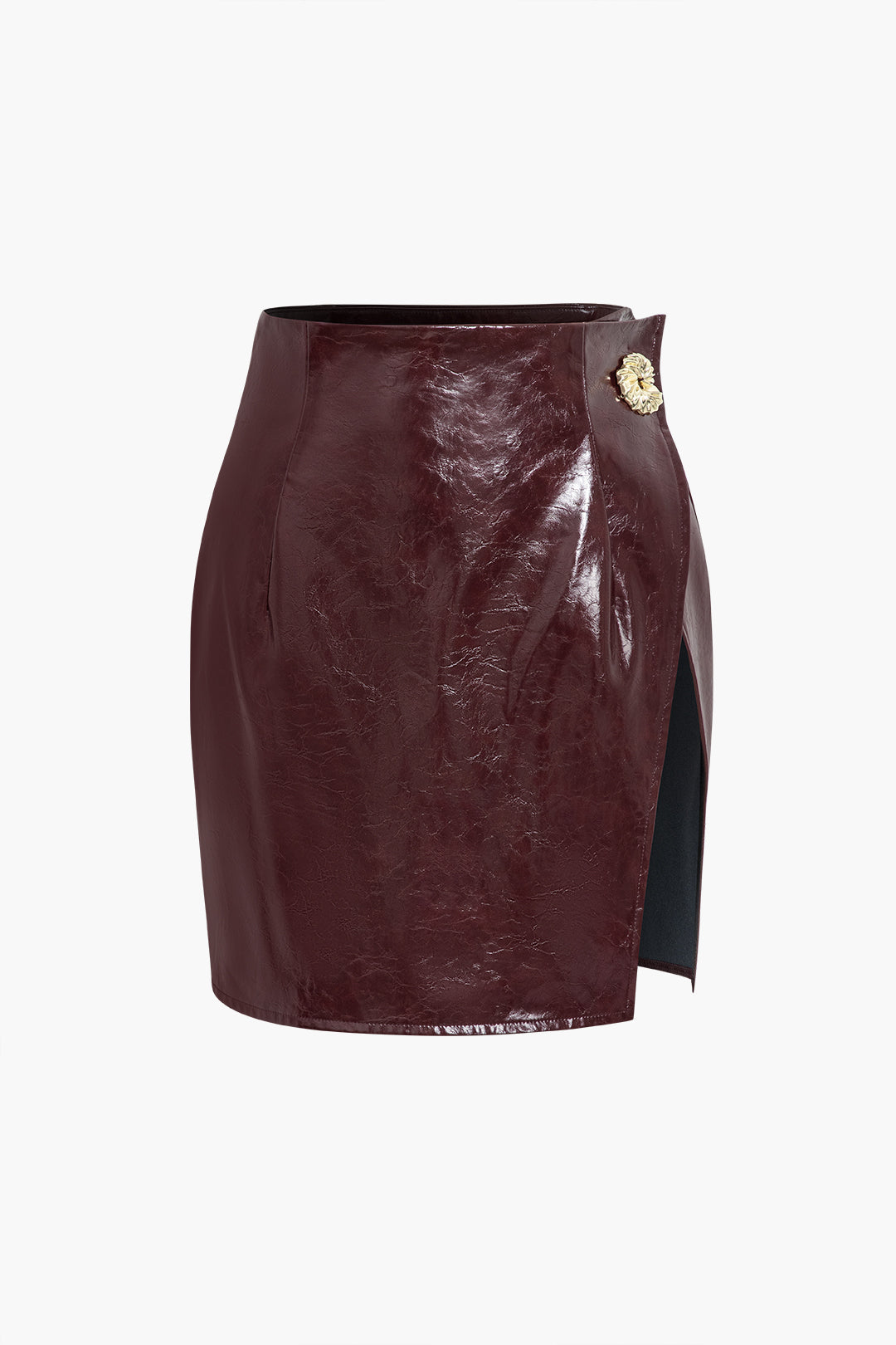 Asymmetrical faux leather skirt set 