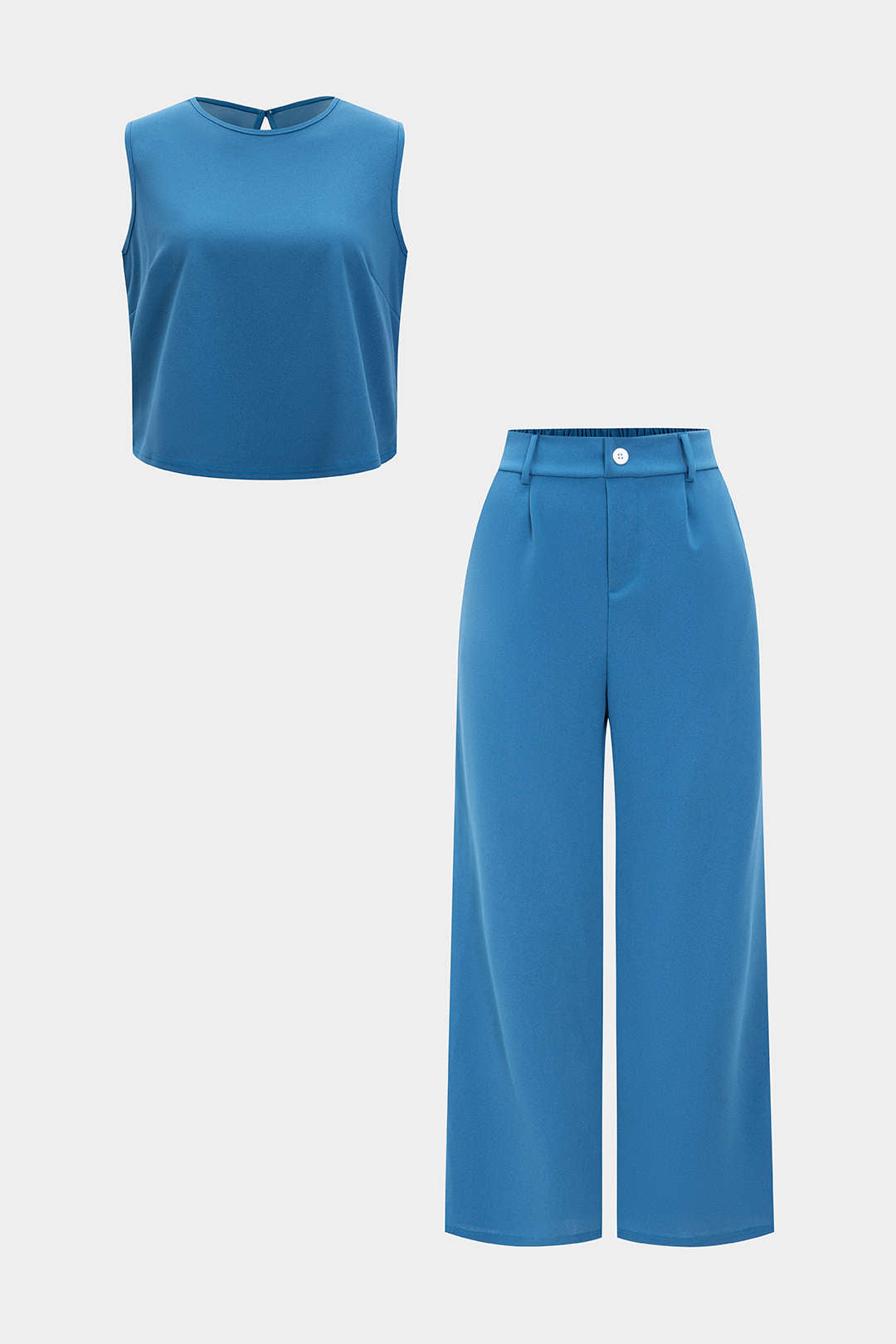 Basic plain sleeveless top and straight leg pants 