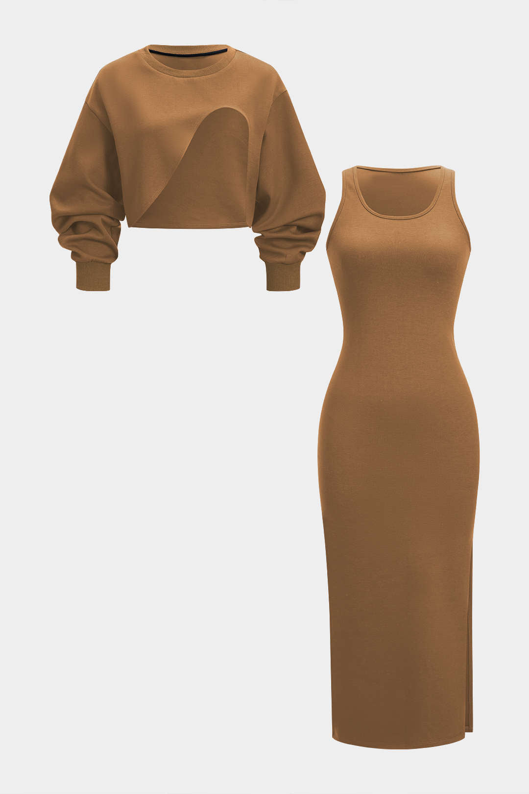 Asymmetrical Long-Sleeve Top And Sleeveless Dress Set 