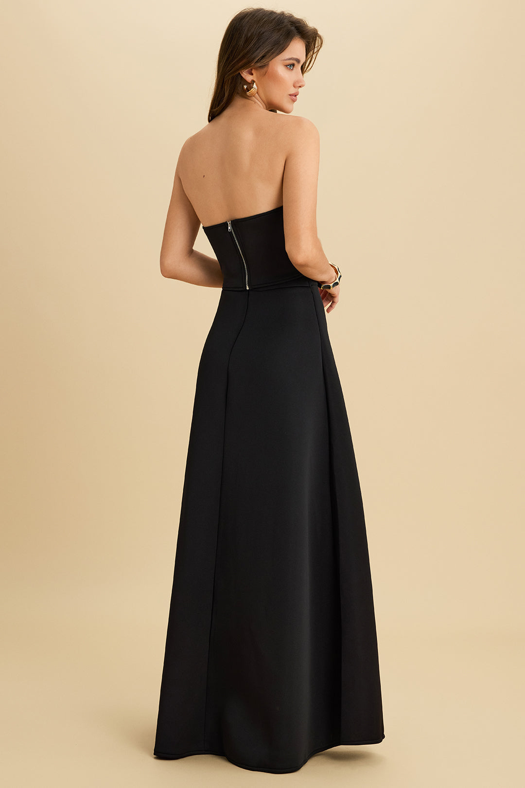 Asymmetrical Metallic Button Wrap Tube Top And High Waist Zipper Skirt Set 