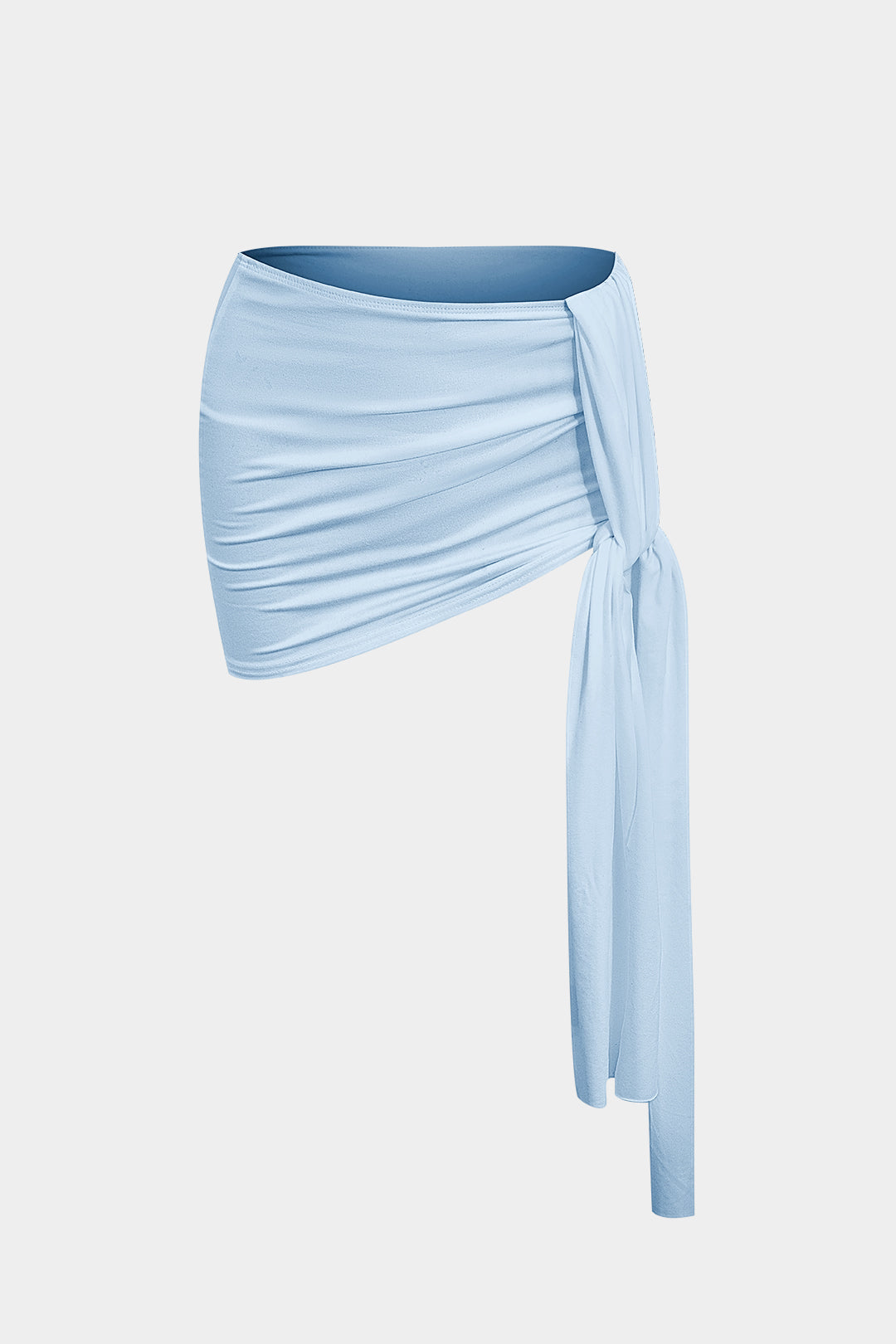 Simple asymmetrical ruffle crop top and tie mini skirt set 