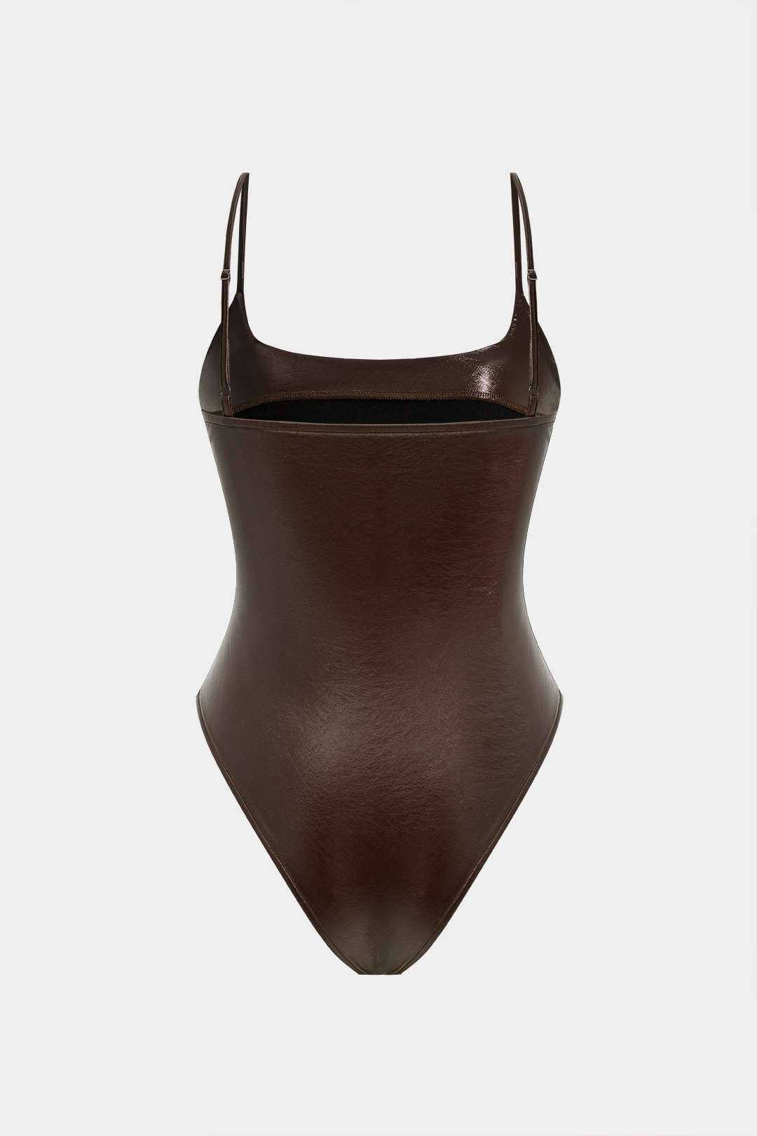 Basic Solid Faux Leather Bodysuit 