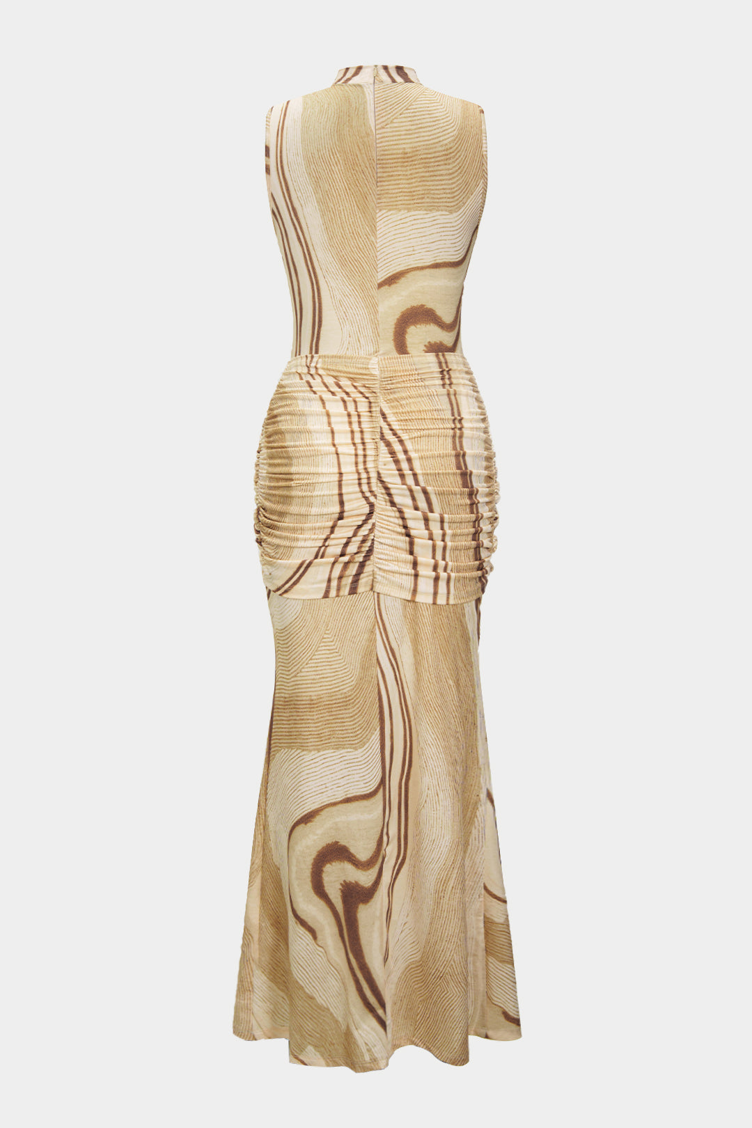 Abstract Print Tie Knot Ruched Tank Sleeveless Maxi Dress 