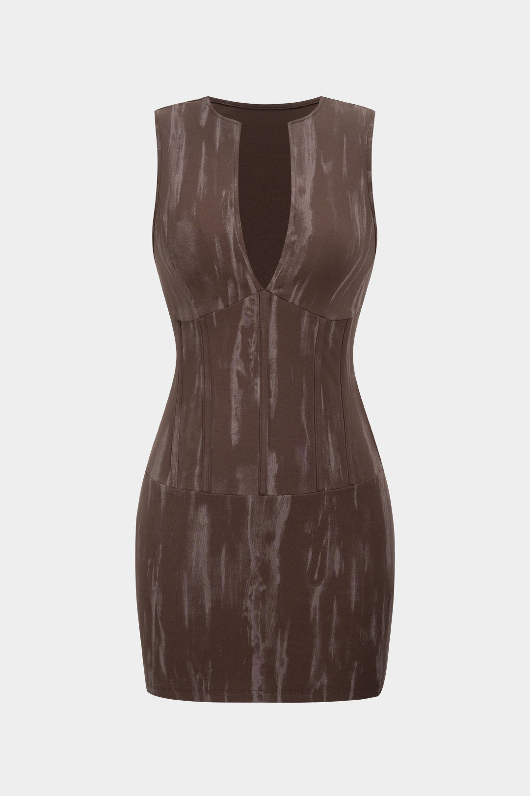 Abstract Print V-Neck Corset Tank Sleeveless Mini Dress 