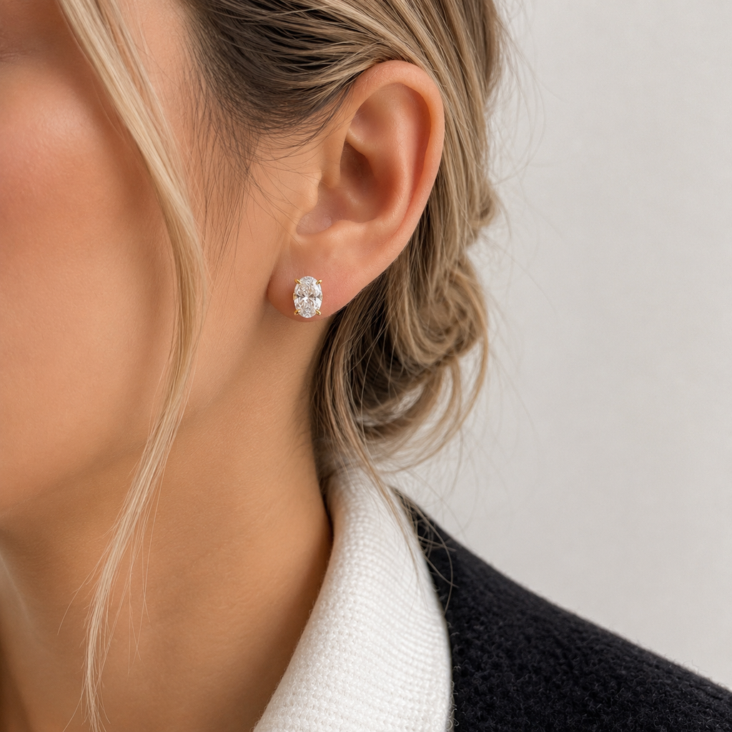 Oval Diamond Earrings | 925 Sterling Silver