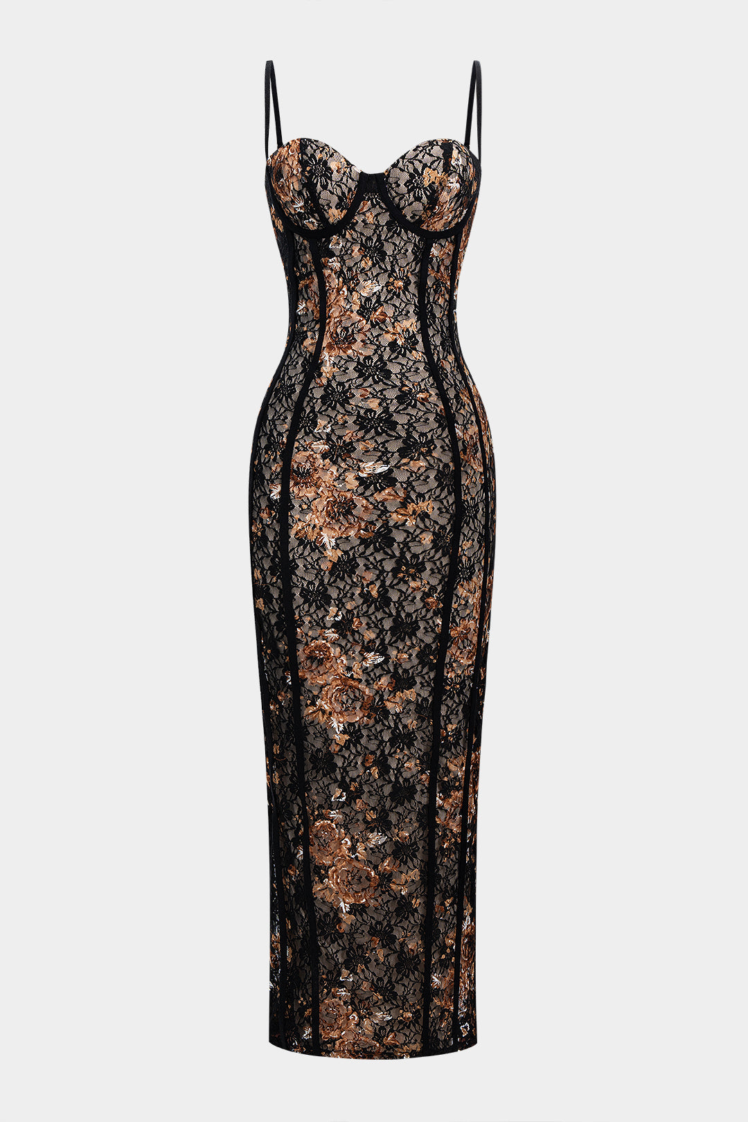 Floral Print Lace Patchwork Slip Underwire Sleeveless Maxi Dress 