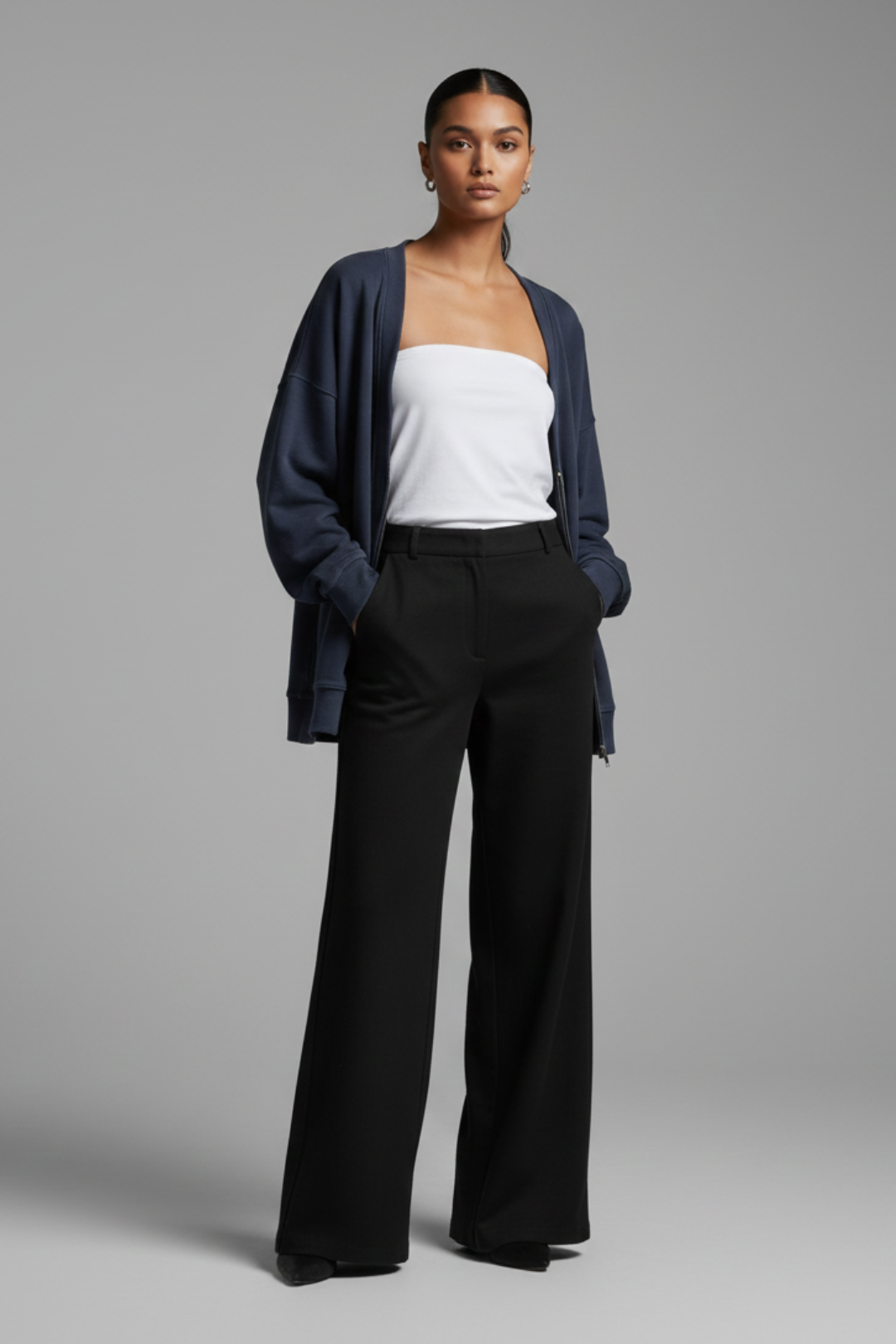Basic linen mix trousers with straight legs 