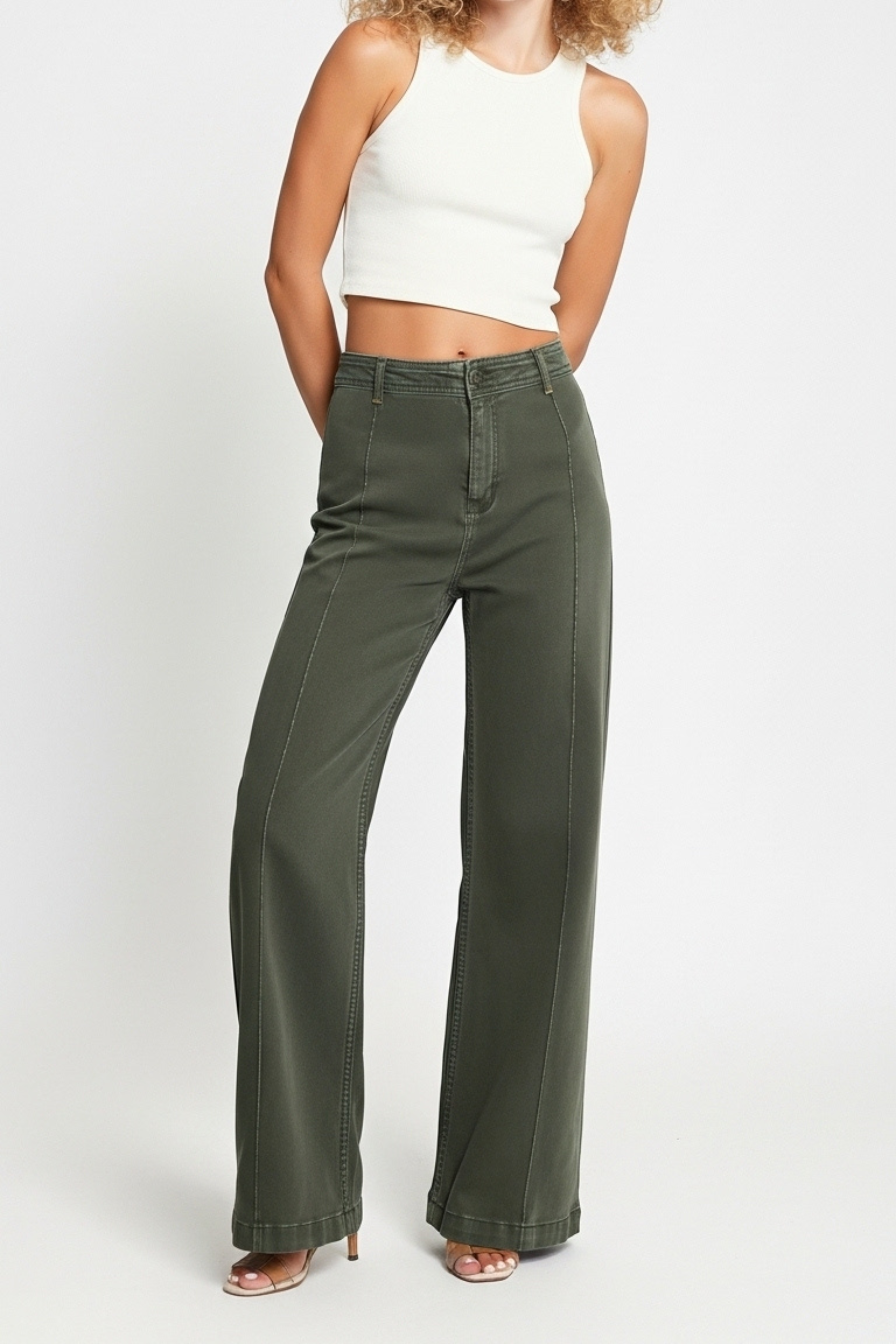 Sculpted Olive High-Waist Corduroy Pants
