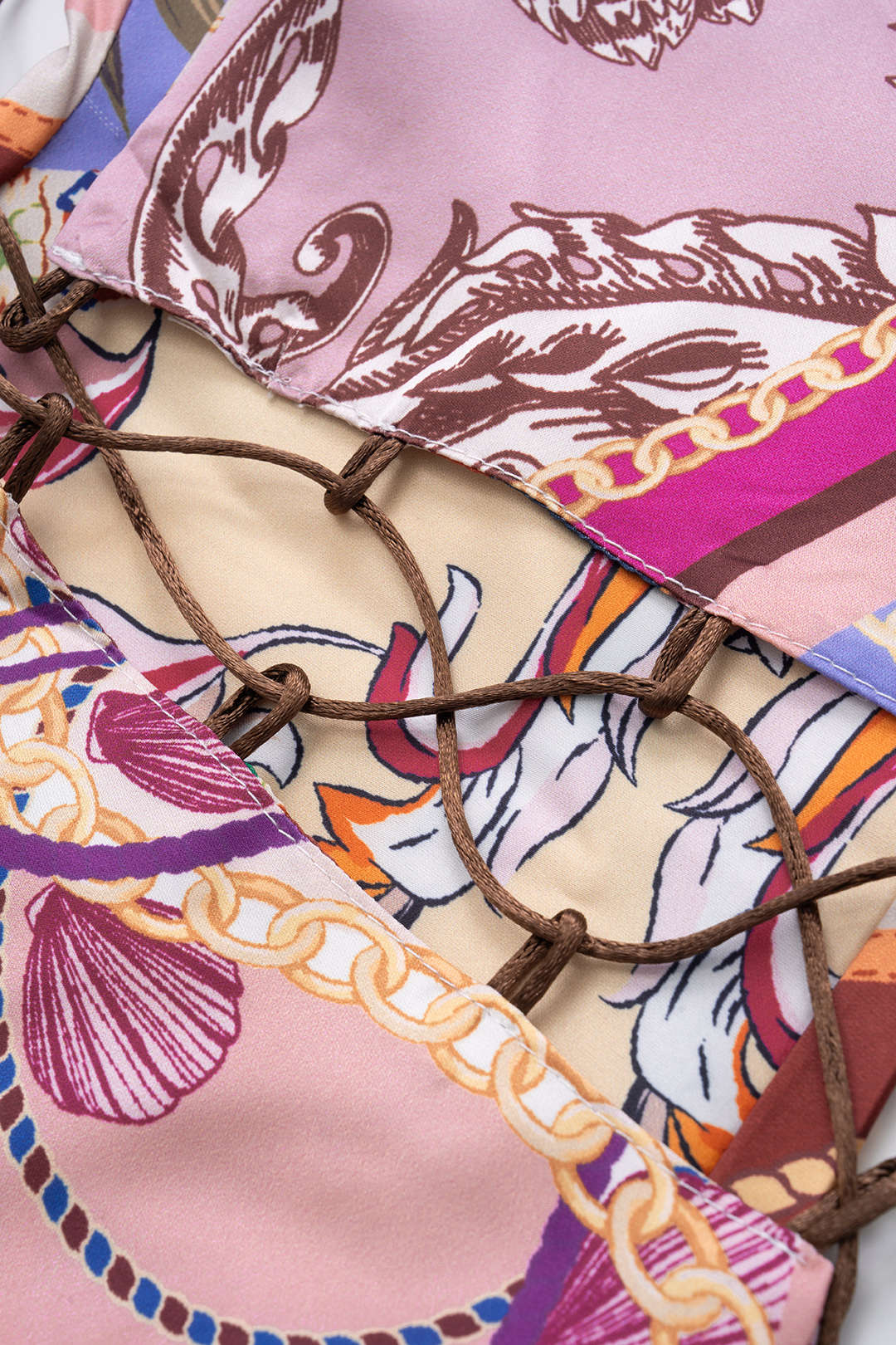 Abstract print backless tie-up top and pants set 