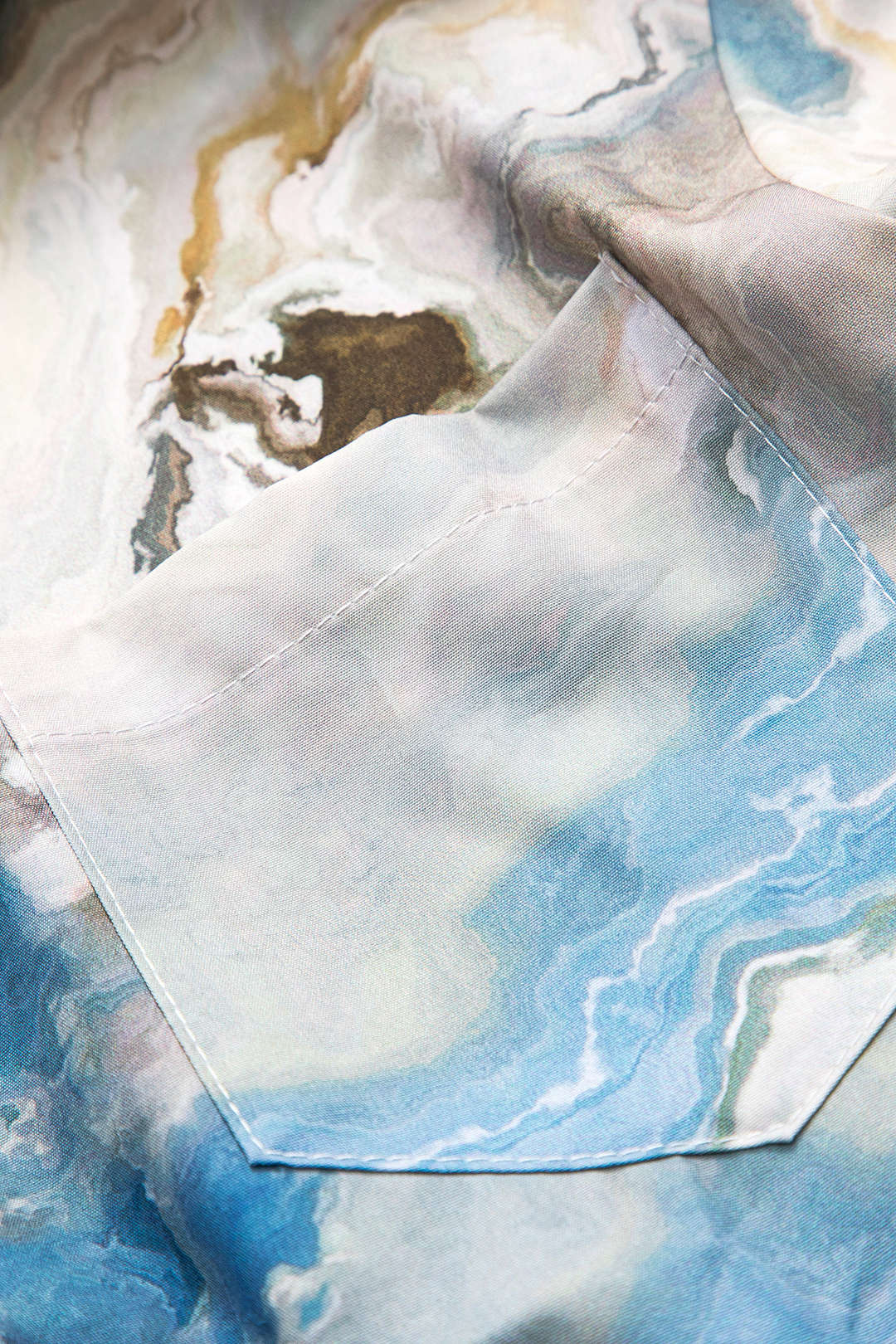 Abstract Print Satin Pocket Long-Sleeve Shirt 