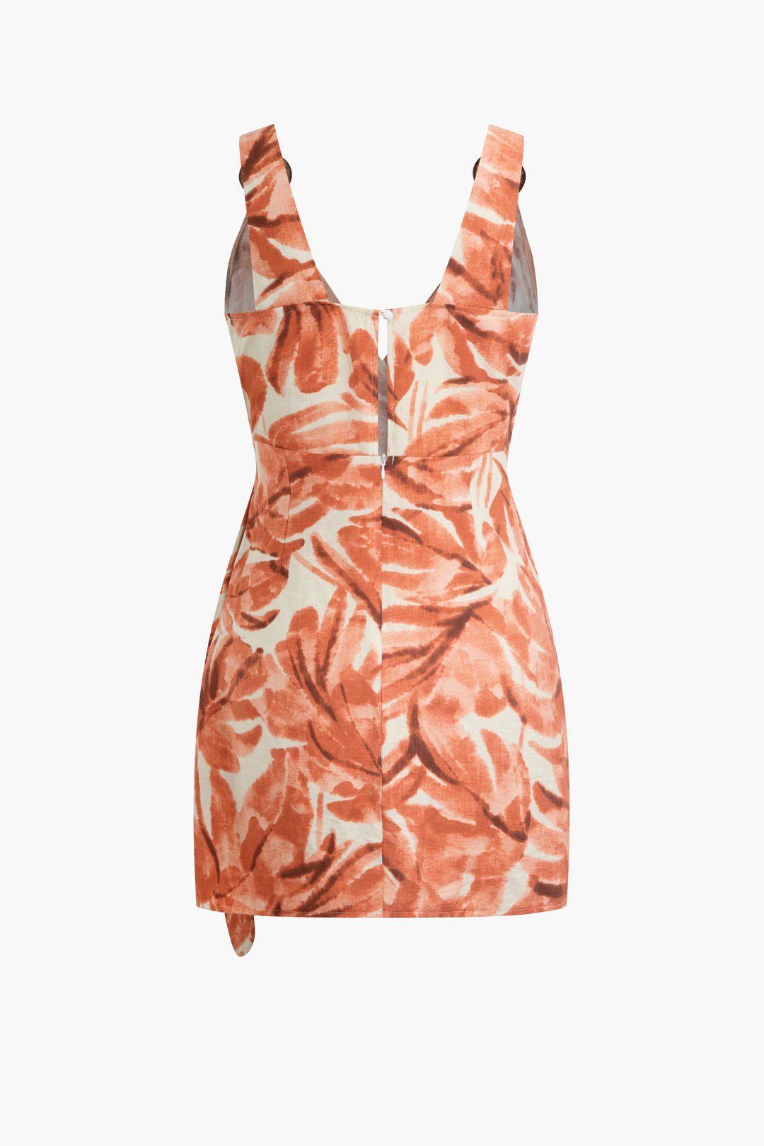 Abstract print mini dress with a V-neck knot 