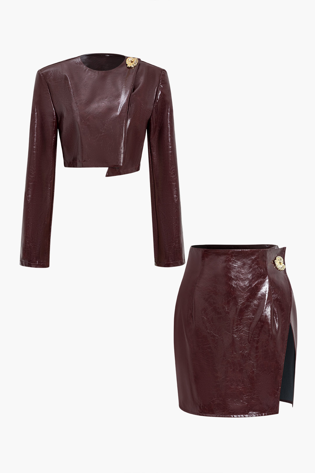 Asymmetrical faux leather skirt set 