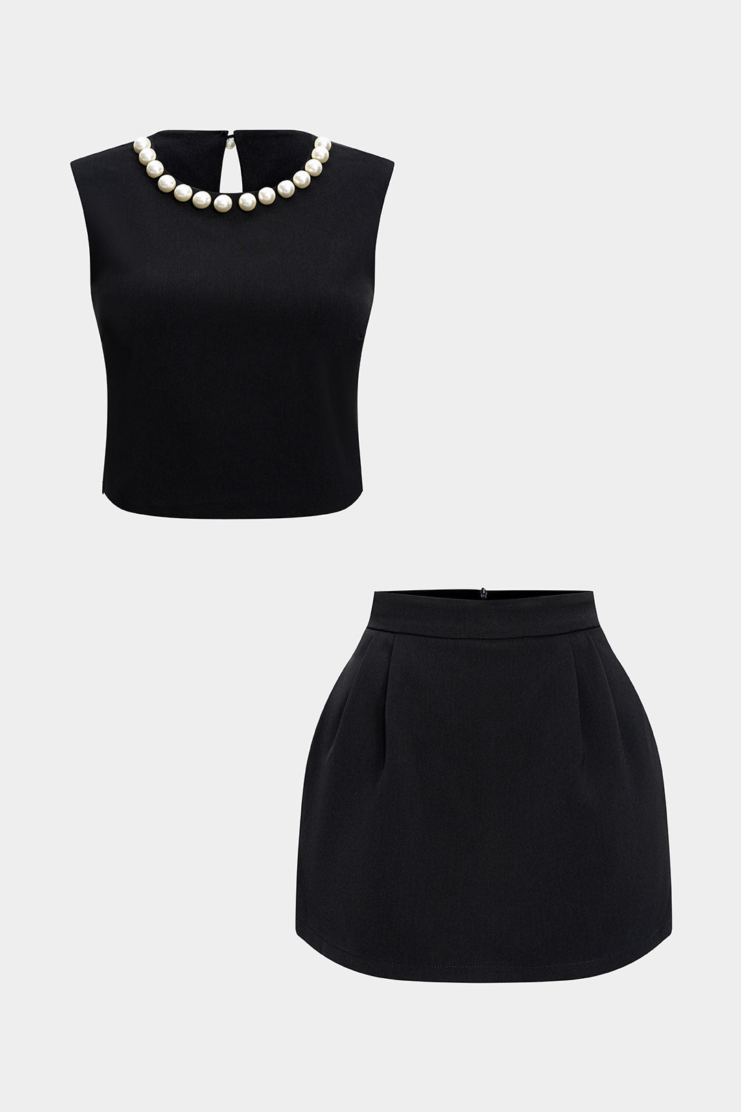 Beaded Tank Top And Ruched Zipper Skirt Set 