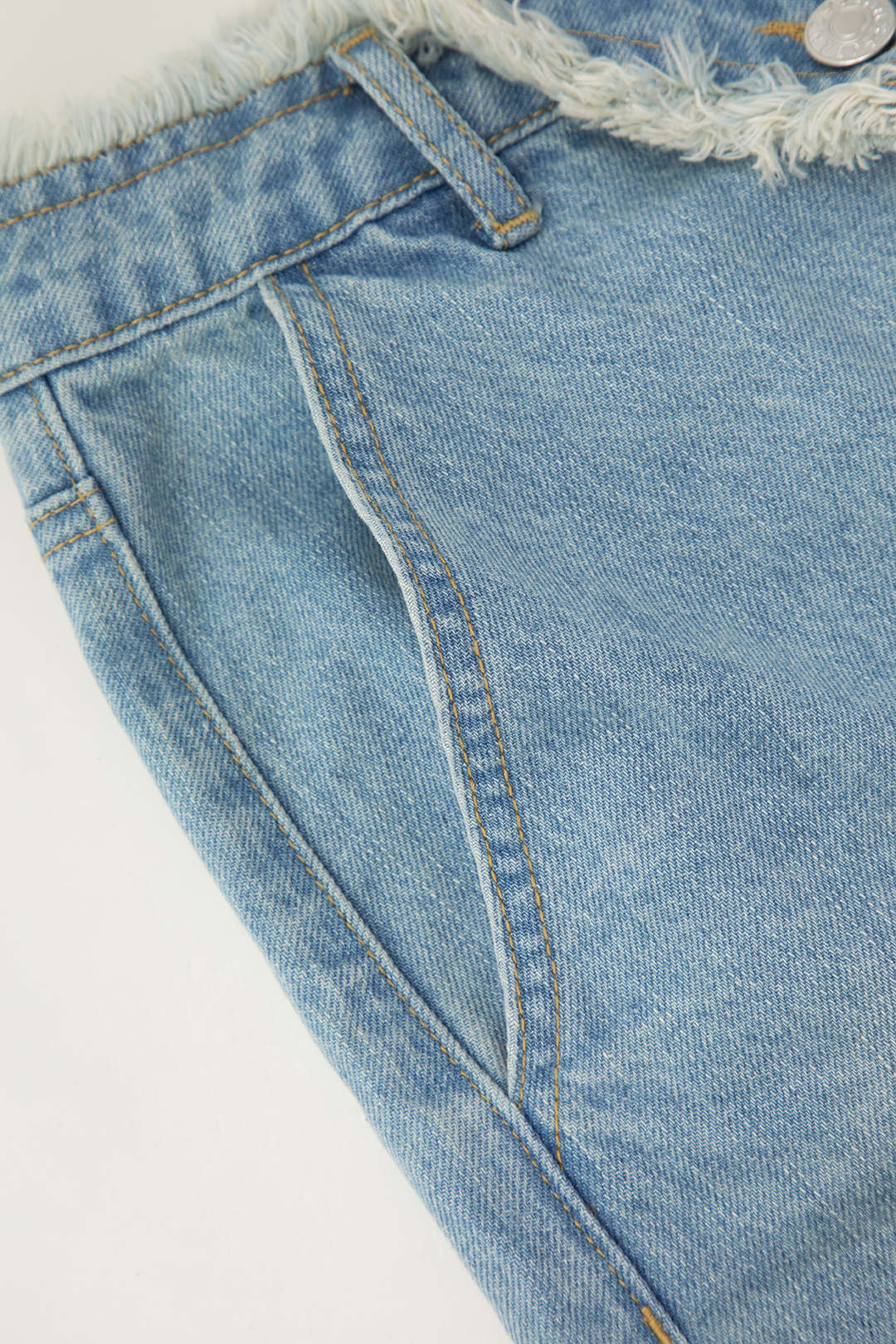 Asymmetric Frayed Trim Denim Skirt 