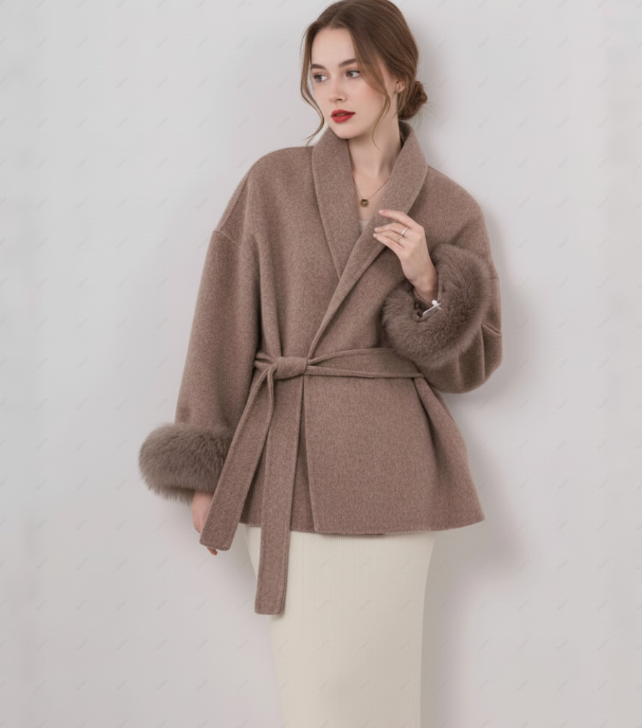 Elegant Wool Wrap Coat – Women’s Short Oversized Coat