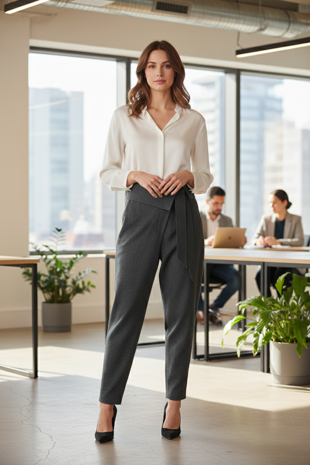 Asymmetrical Tie-Up High Waist Pants 