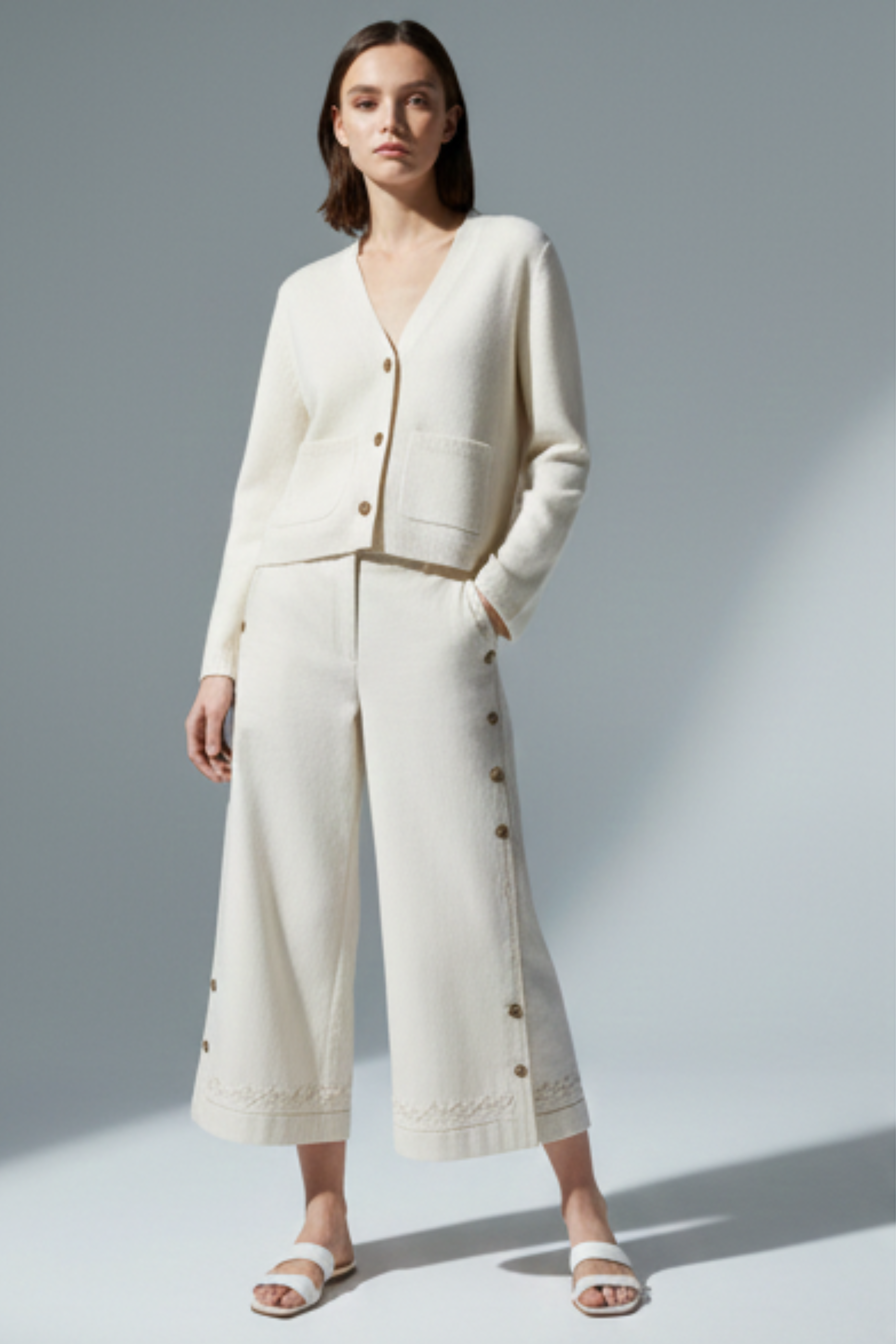 Soft Knit V-Neck Cardigan | Neutral Tones