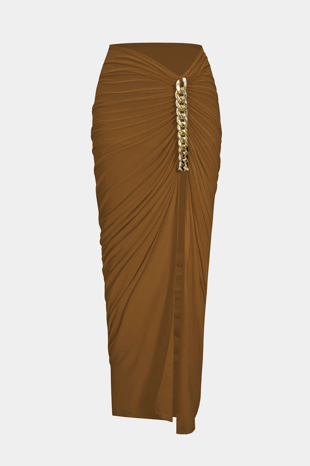 Asymmetrical Ruched Chain Side Slit Skirt 