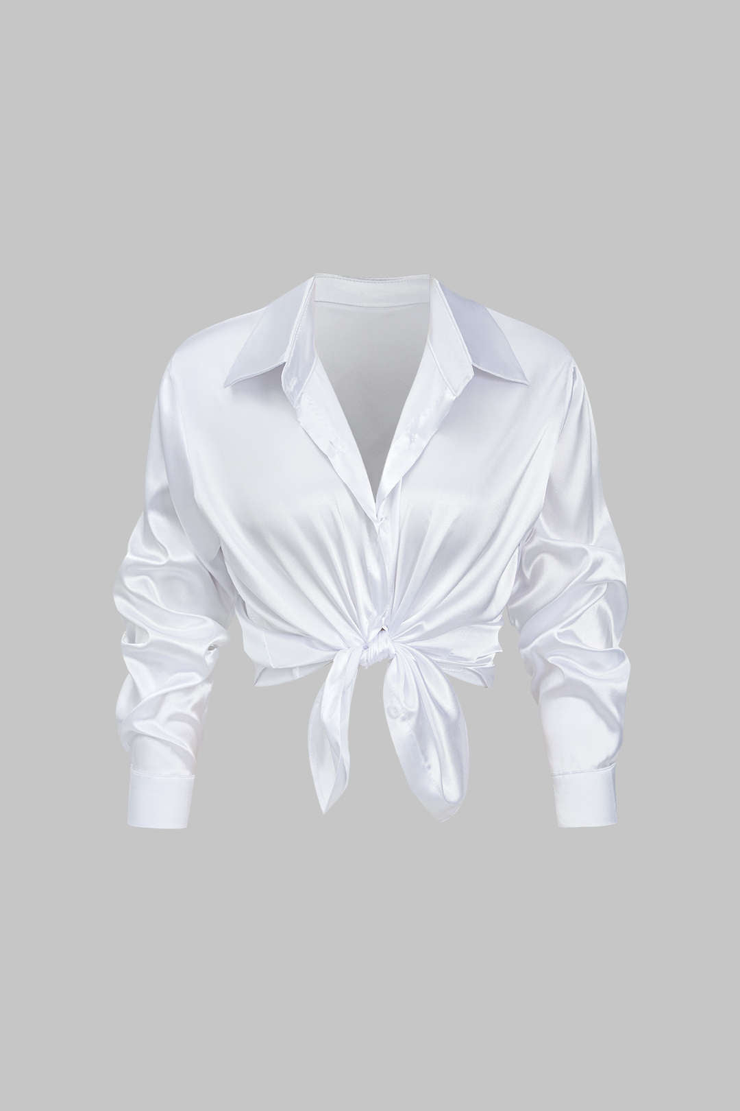Basic solid satin shirt with long sleeves 