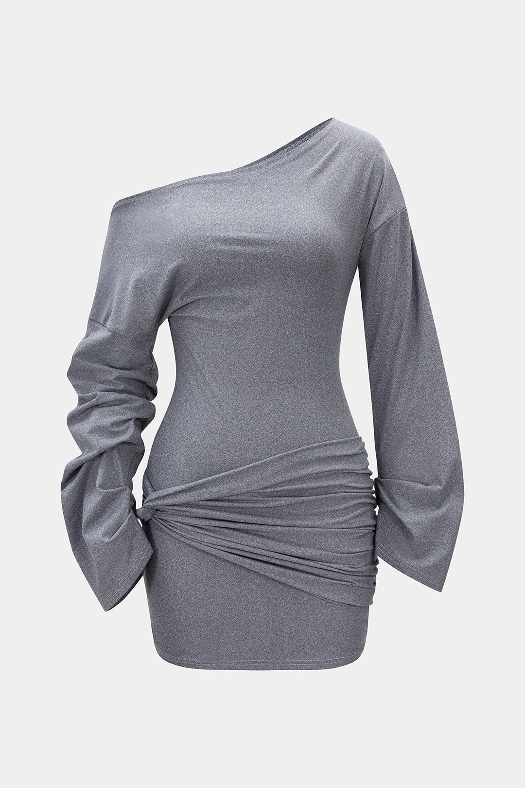 Women’s Polyester One-Shoulder Draped Mini Dress – Sculpted Elegance Fit