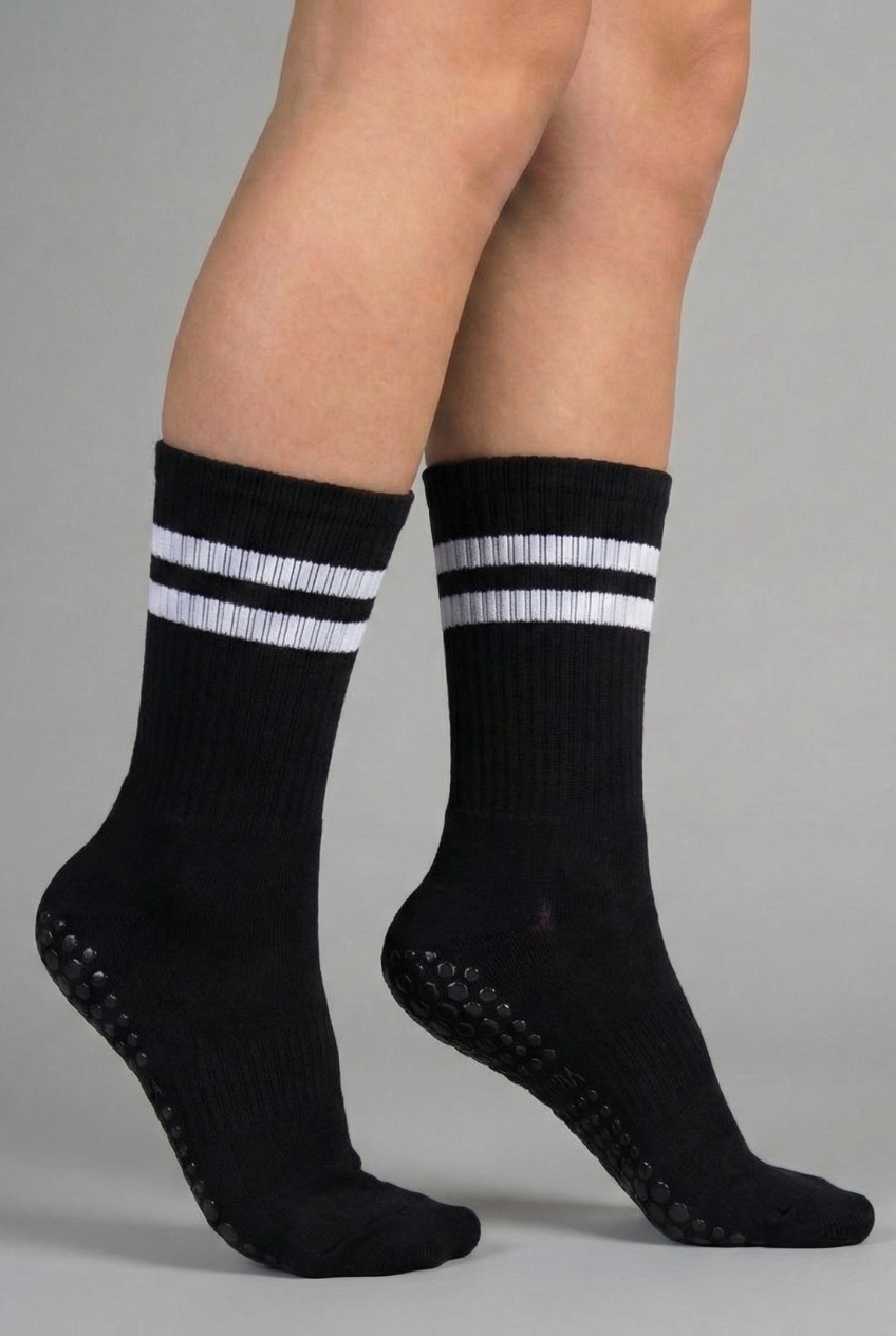 Premium Cotton Stripe Mid-Calf Grip Socks