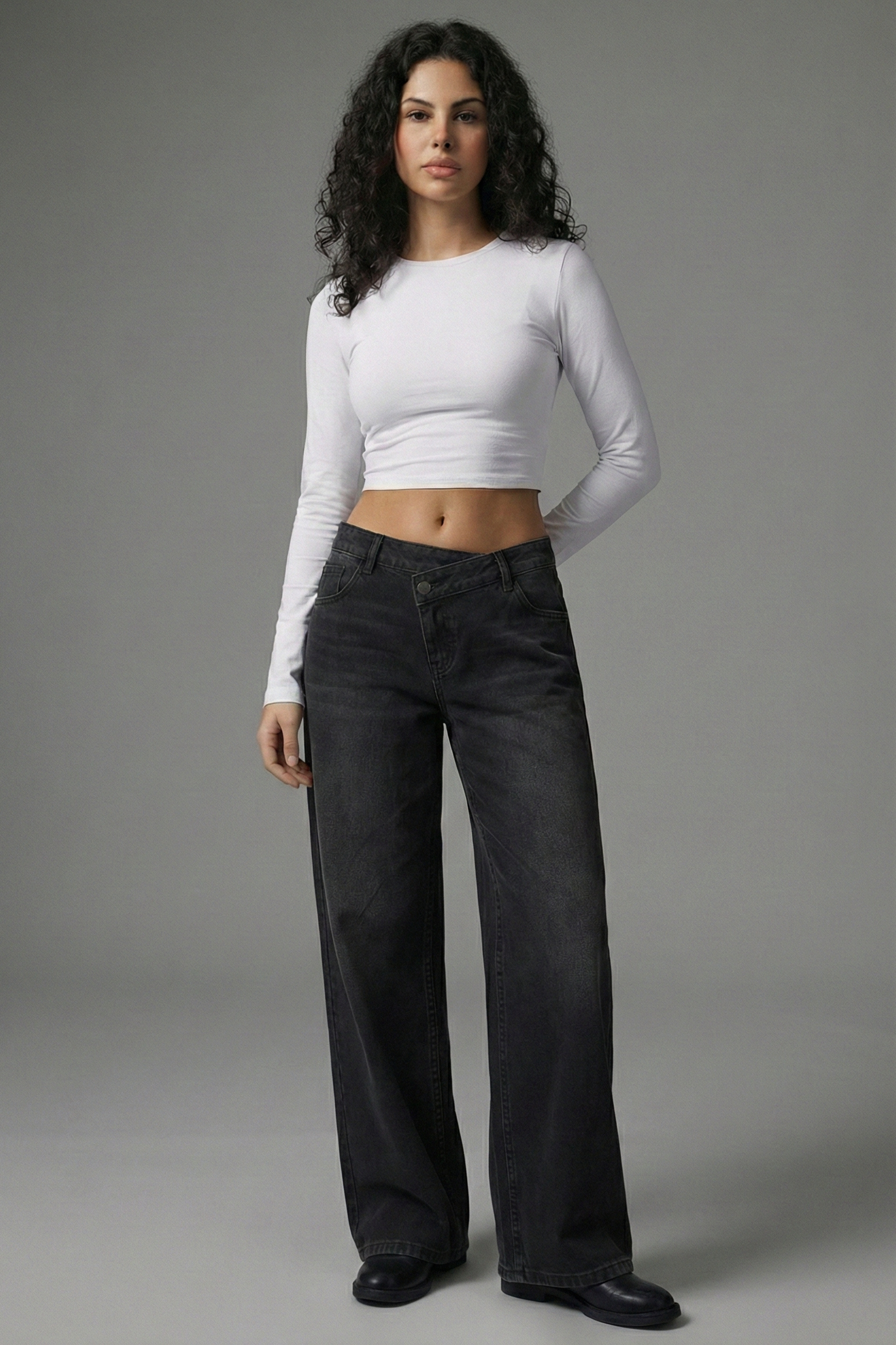 High-Rise Asymmetrical Wide-Leg Jeans