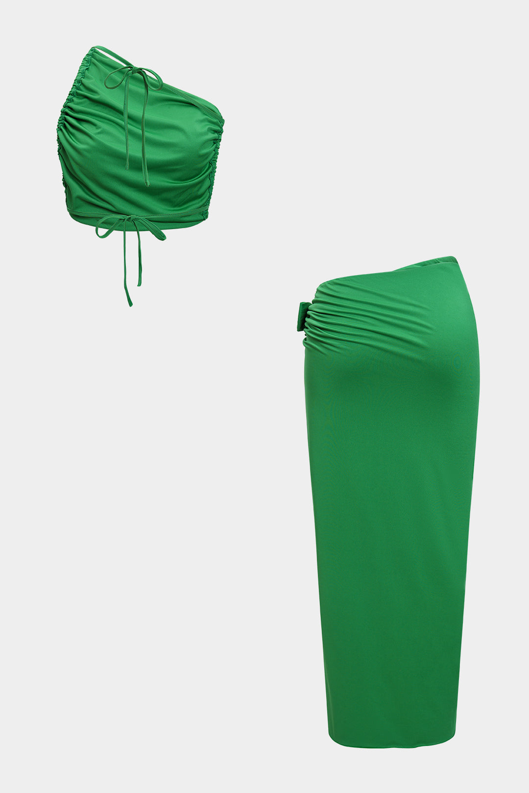 Asymmetric ruffle tank top and tie-up slit skirt set 