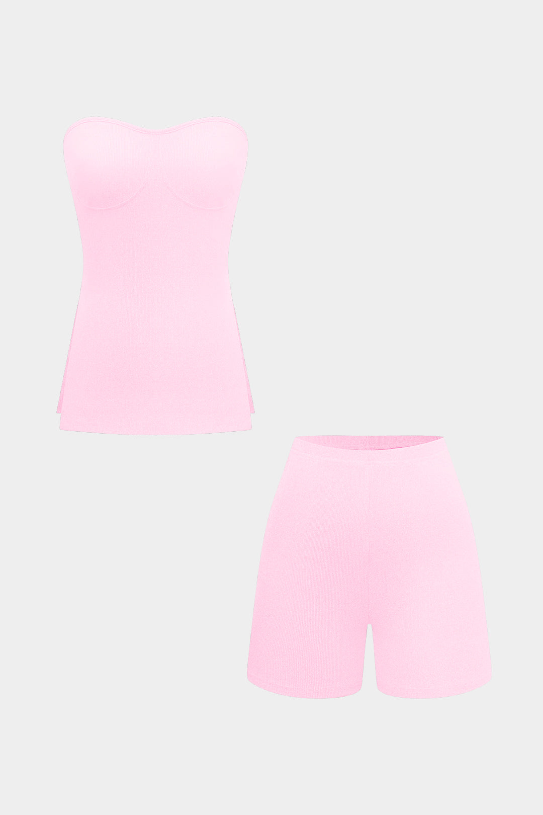Basic Solid Breath Split Strapless Top and Shorts Set 
