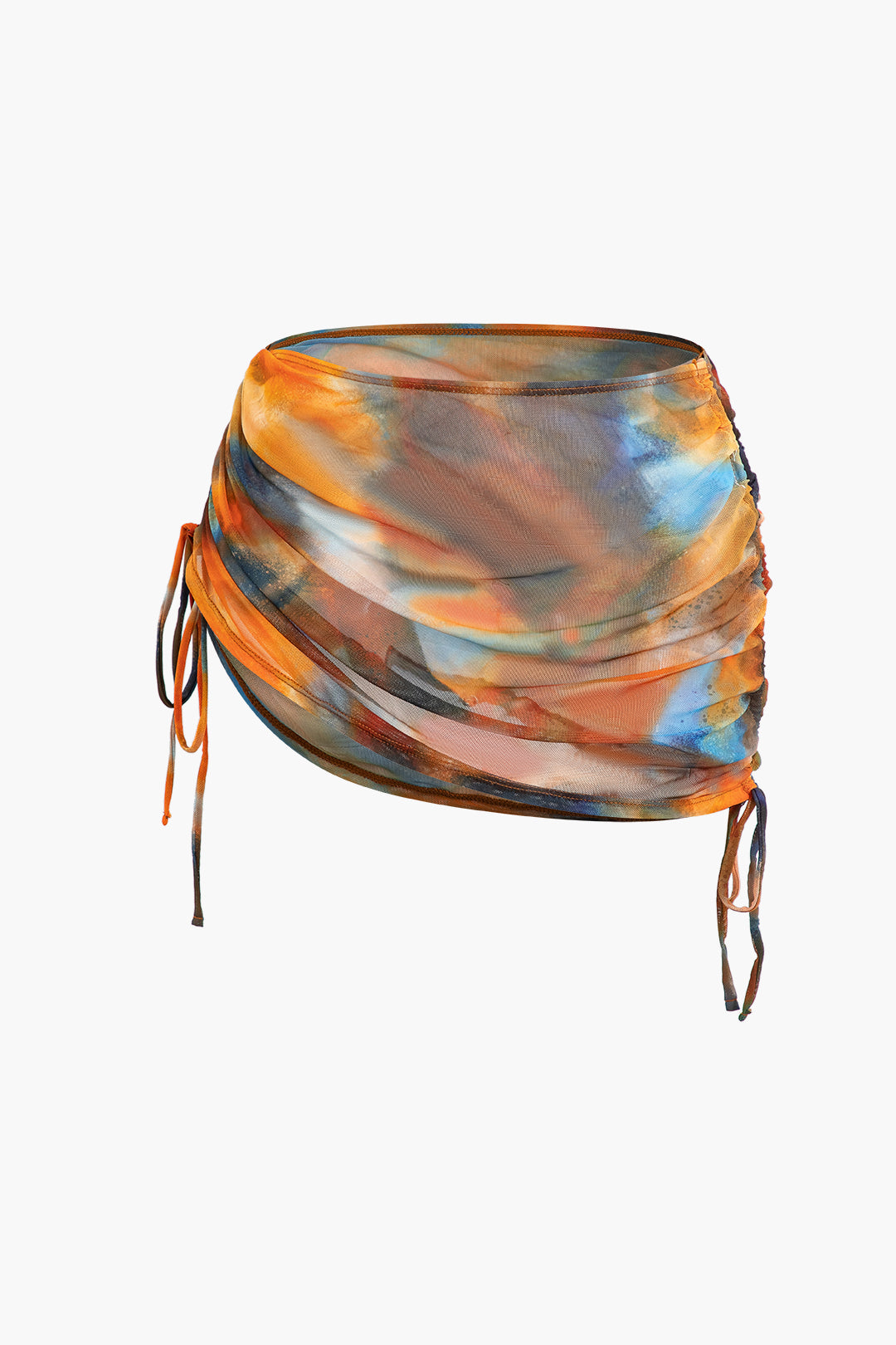 Abstract Print V-Neck Cross Back Tie-Down Swimsuit and Mesh Mini Sarong Skirt Set 