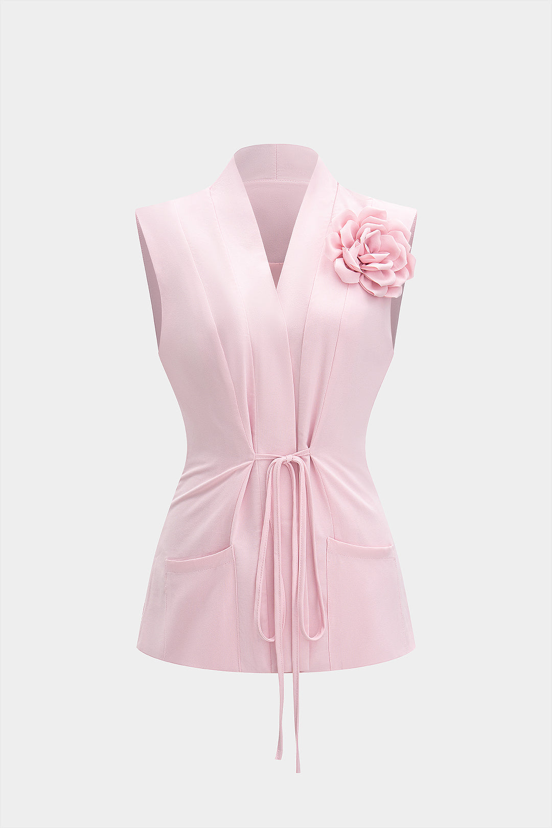 3D Floral Tie-Up V-Neck Tank Top and Pants Set 