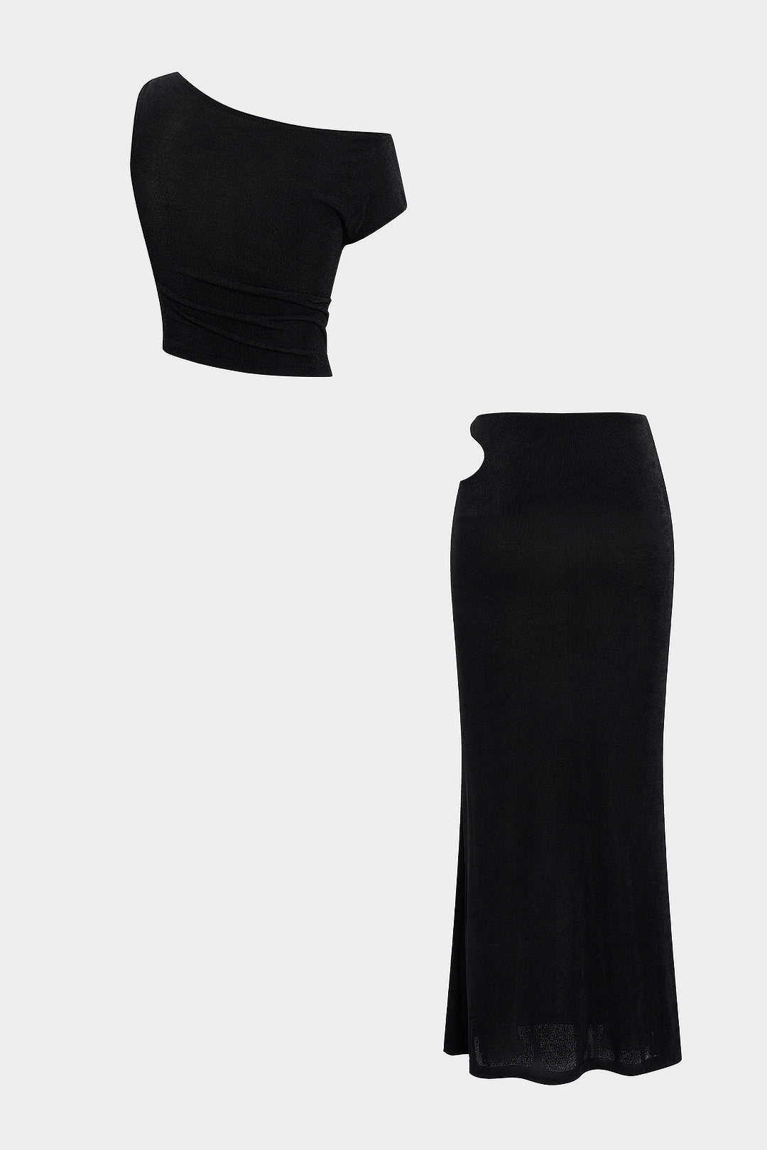 Asymmetrical Metallic Decor Top And Cut Out Skirt Set 