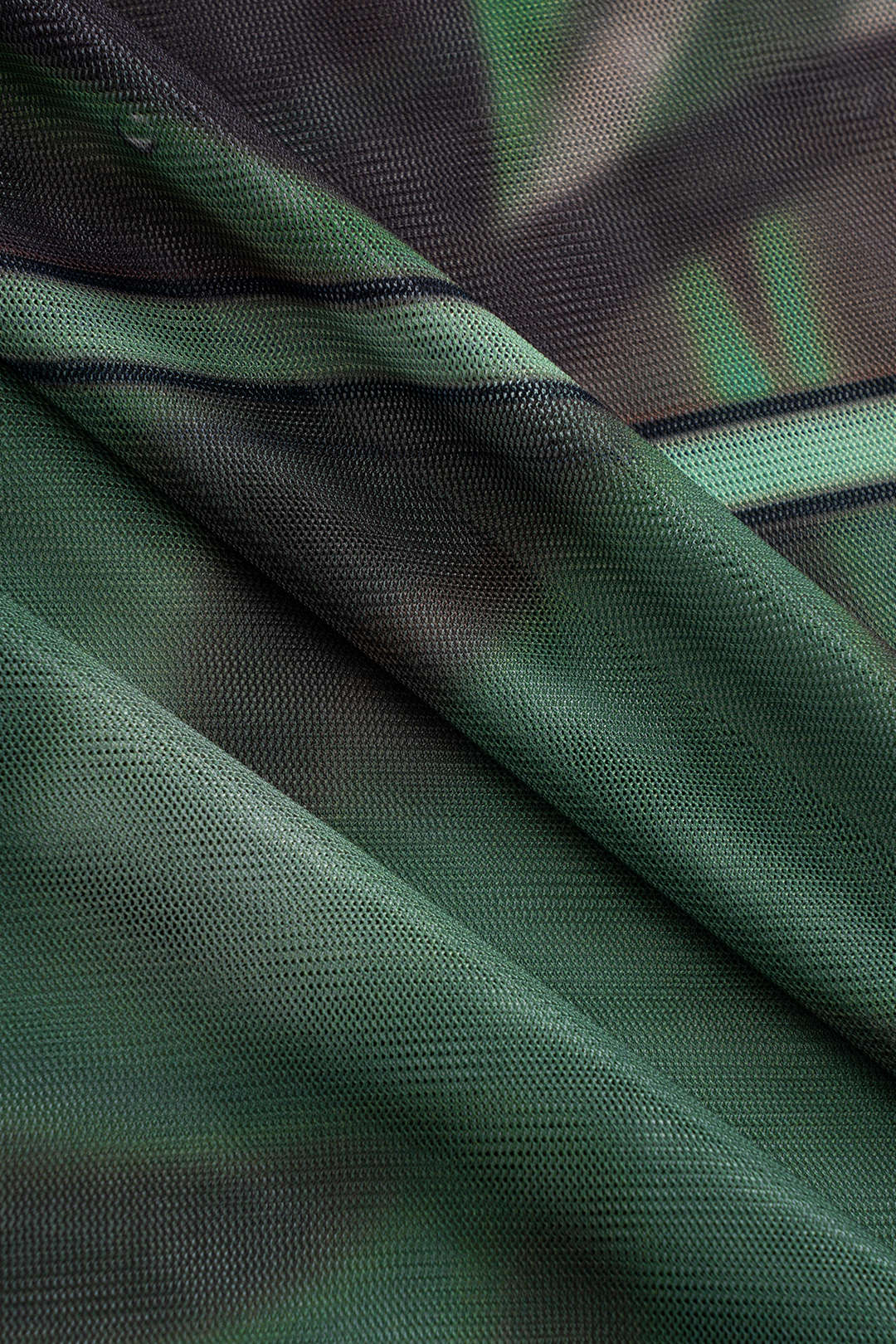 Summary Pattern Mesh Off Shoulder Long Sleeve Top 