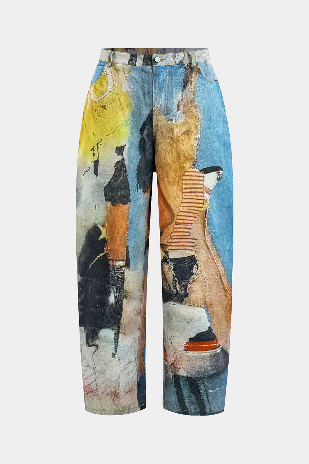 Abstract print button Wide leg pants