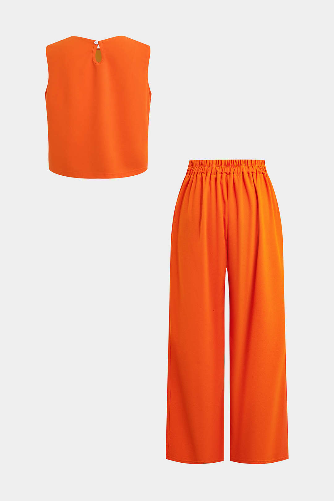 Basic plain sleeveless top and straight leg pants 
