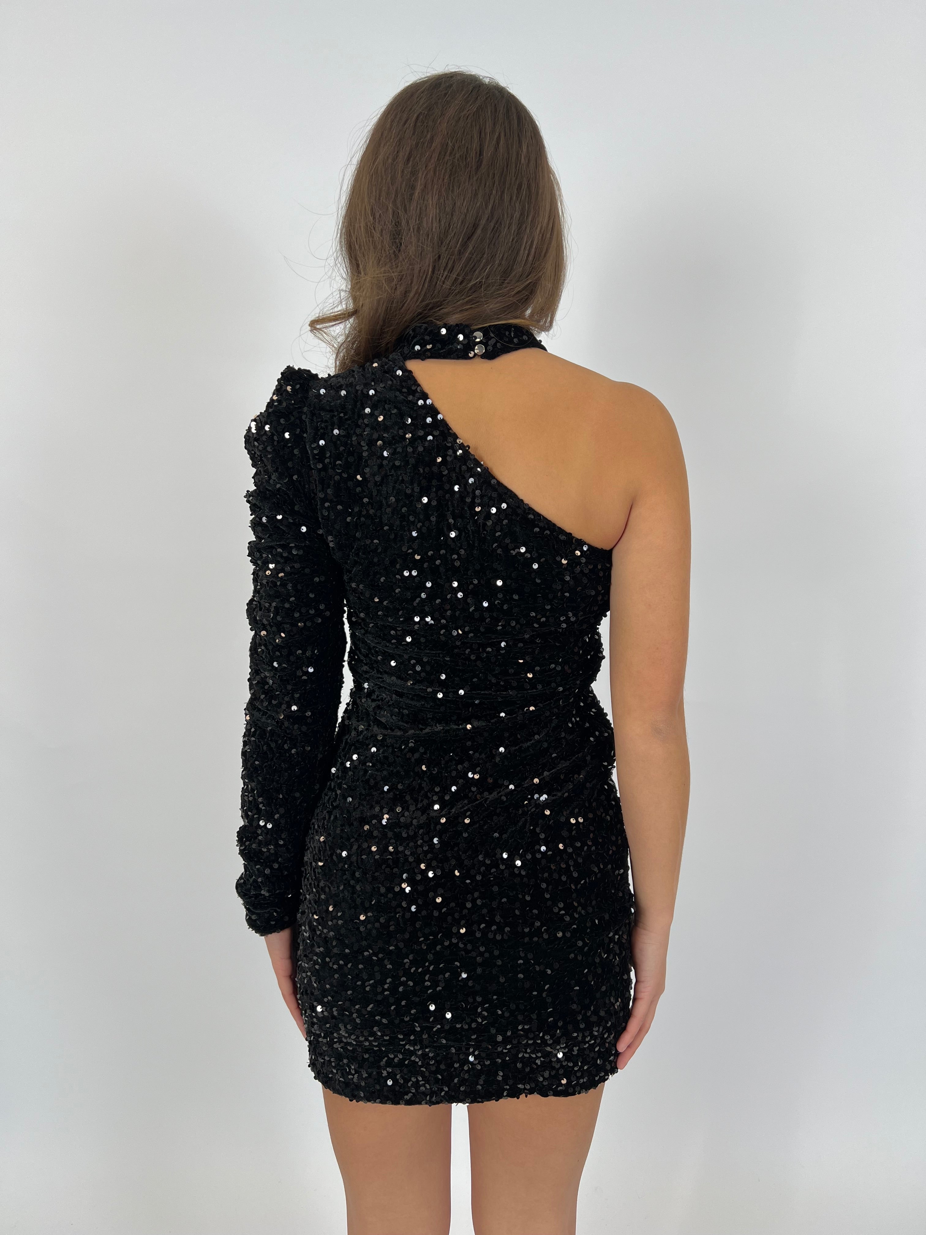 ONE SHOULDER SEQUIN DRESS BLACK