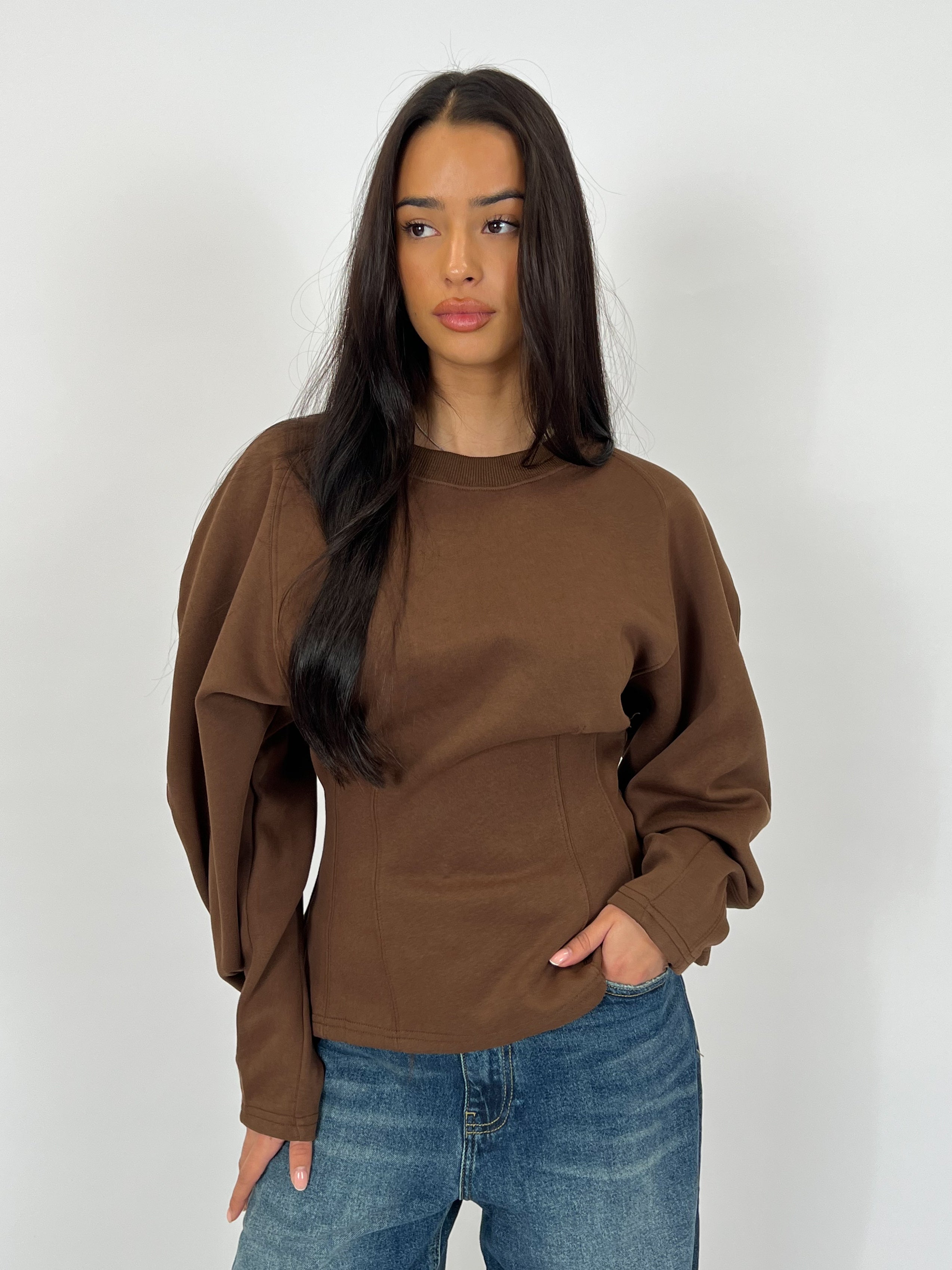Women’s Sculpted Cotton Sweatshirt – Contoured Waist Comfort