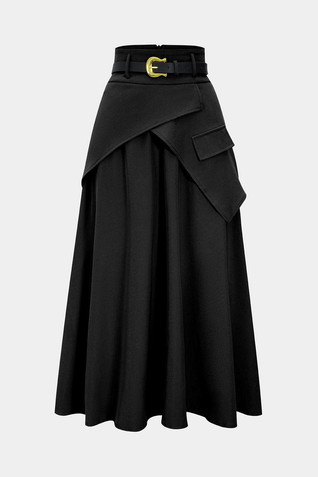 Belted Asymmetrical Ruched High Waist Skirt 