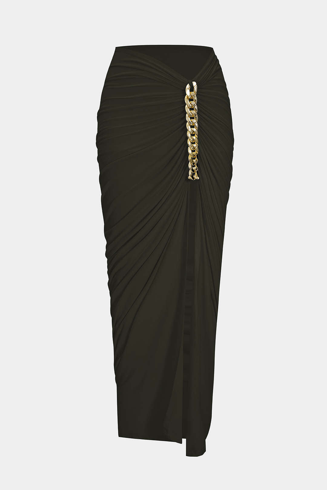 Asymmetrical Ruched Chain Side Slit Skirt 