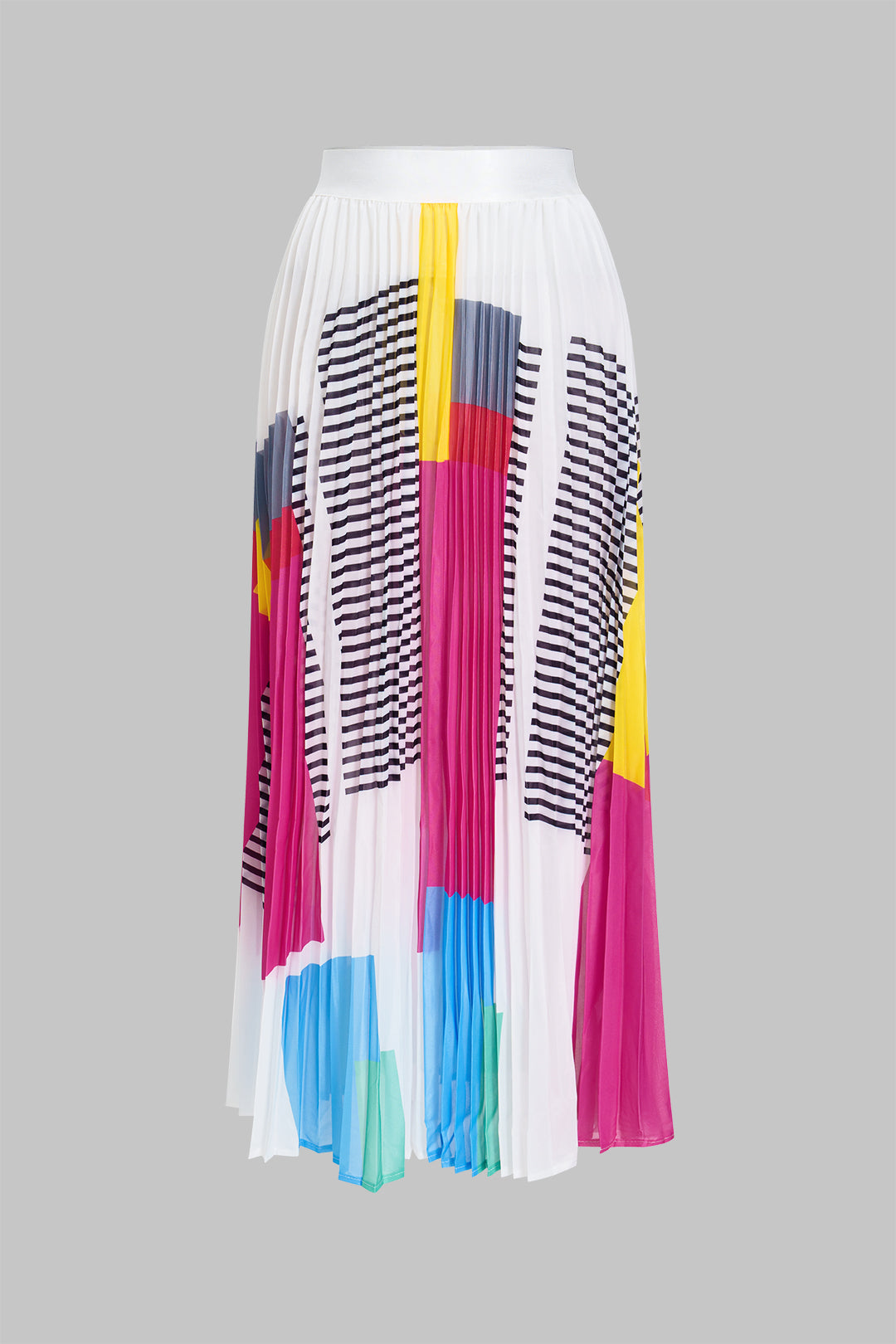 Summary Geometric Pattern Short Sleeve Top and Pleated Skirt Set 