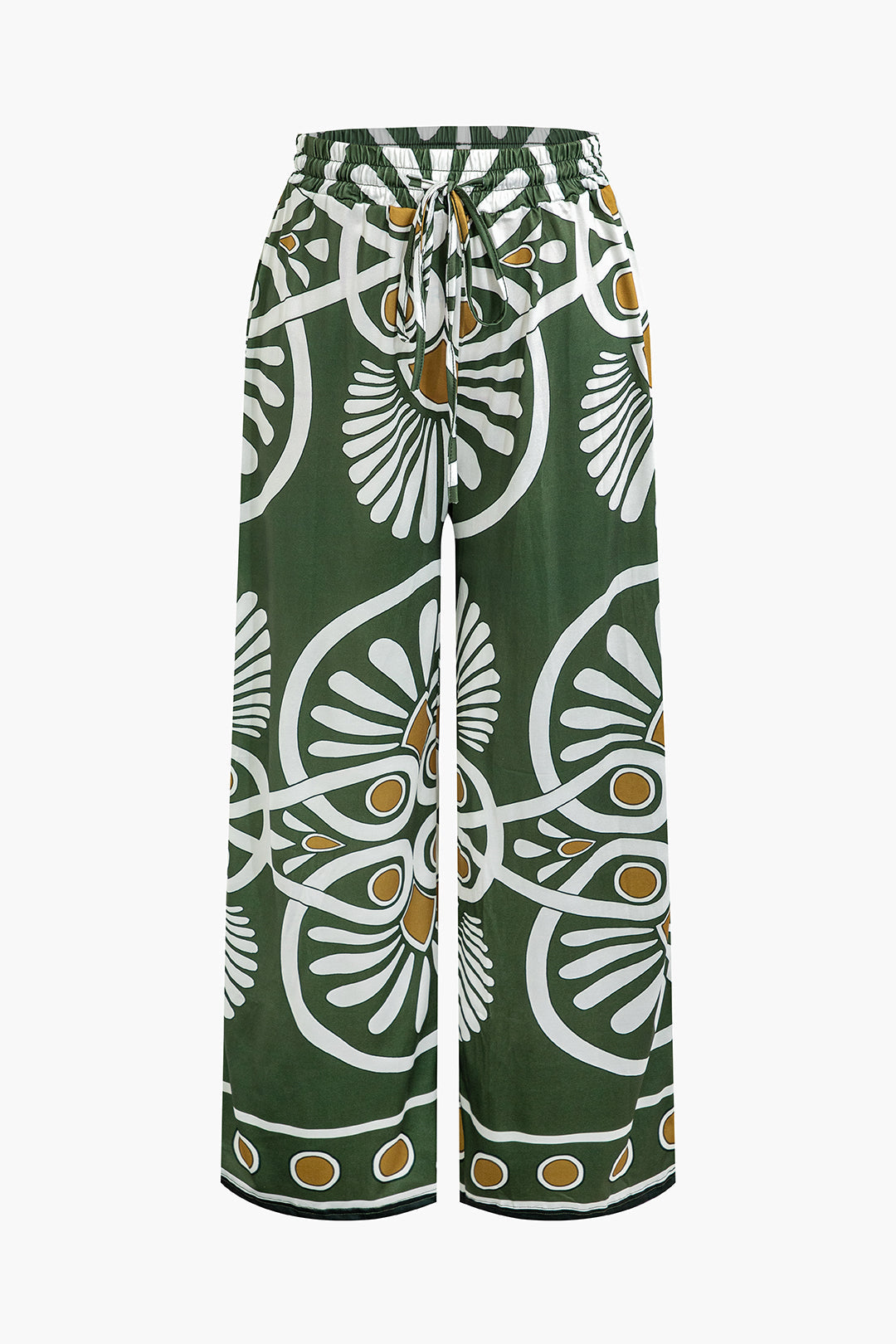Wide leg trousers with drawstring and abstract print 